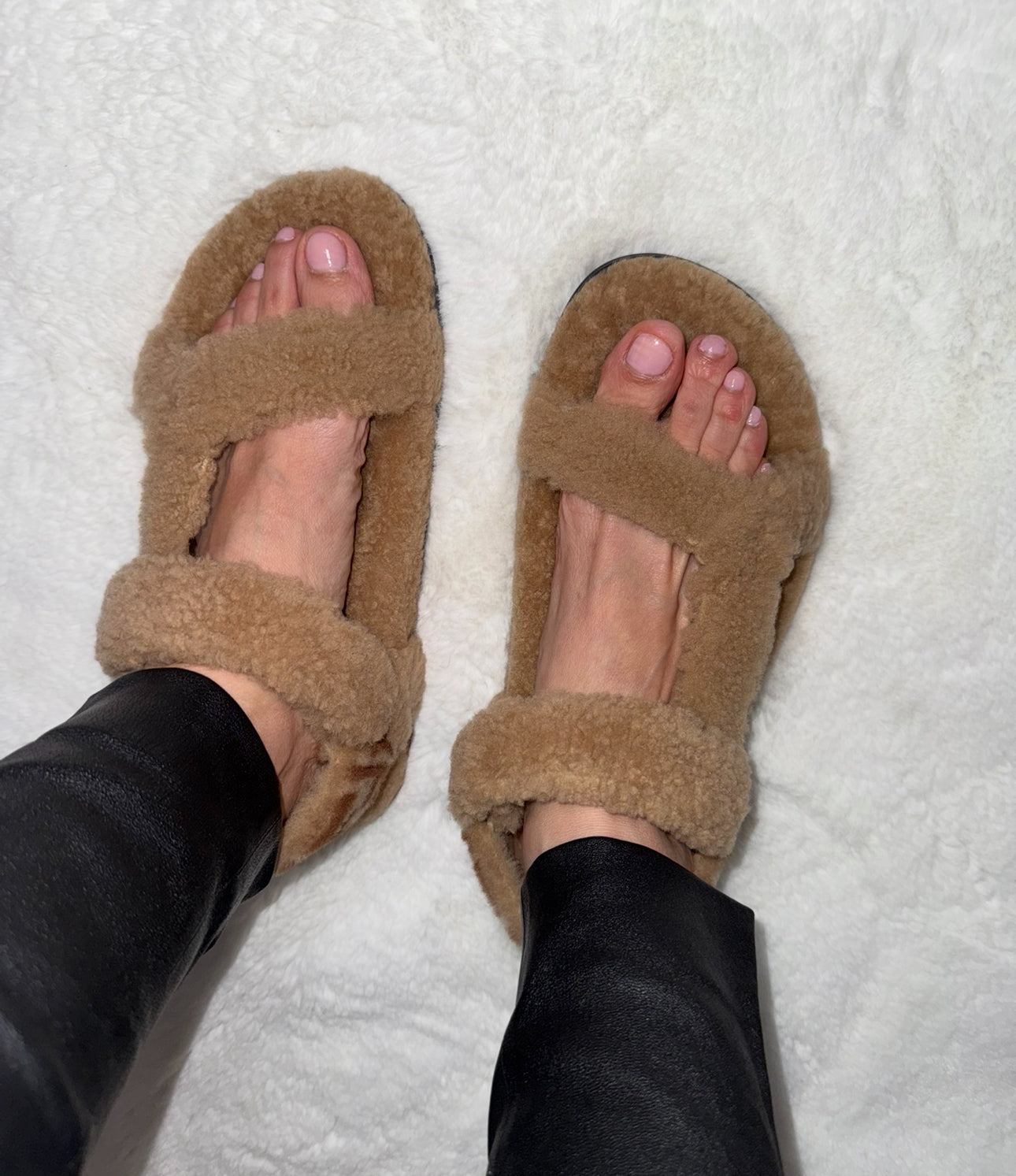 Fendi Skims Feels Beige Shearling Sandals