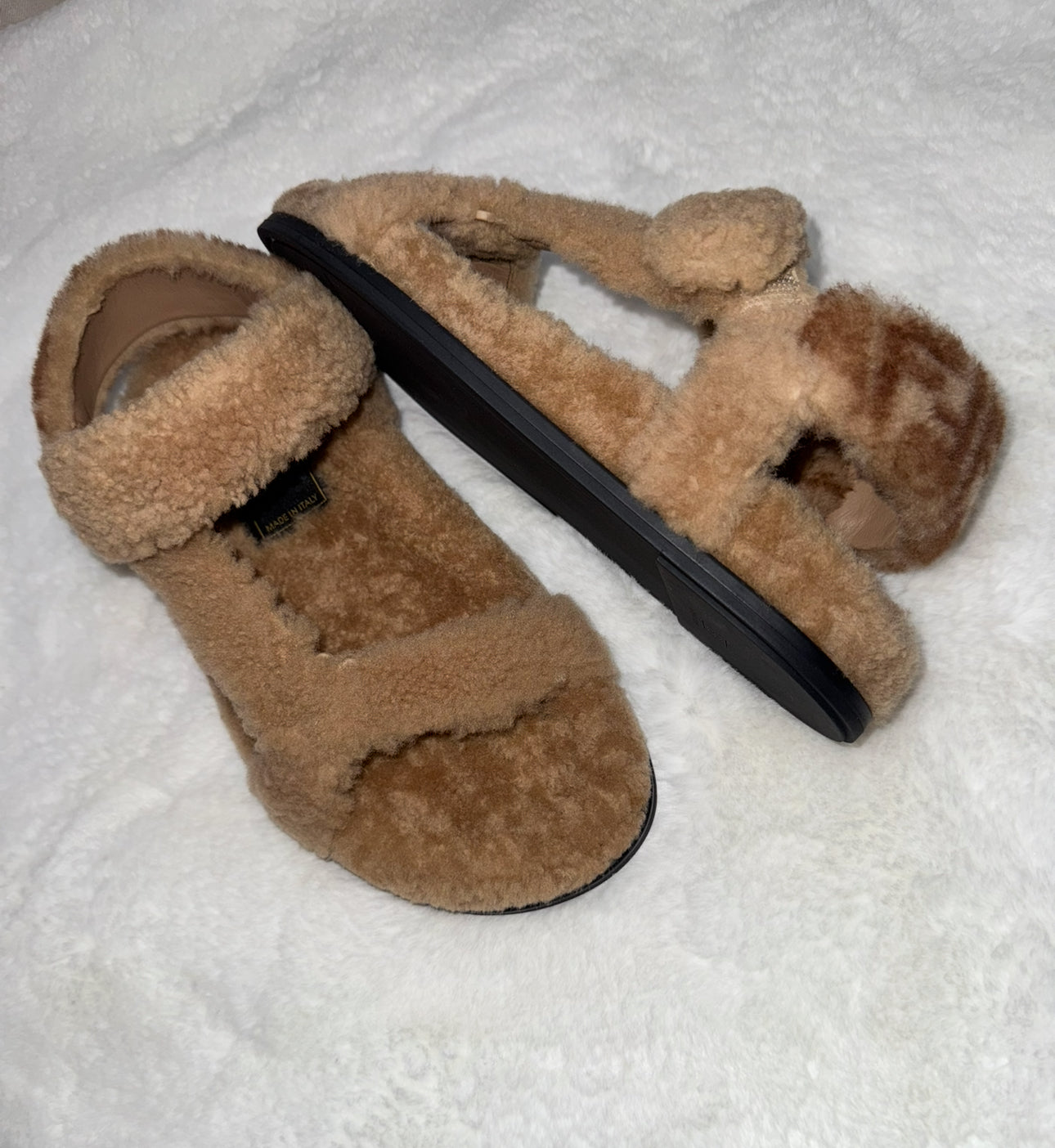 Fendi Skims Feels Beige Shearling Sandals