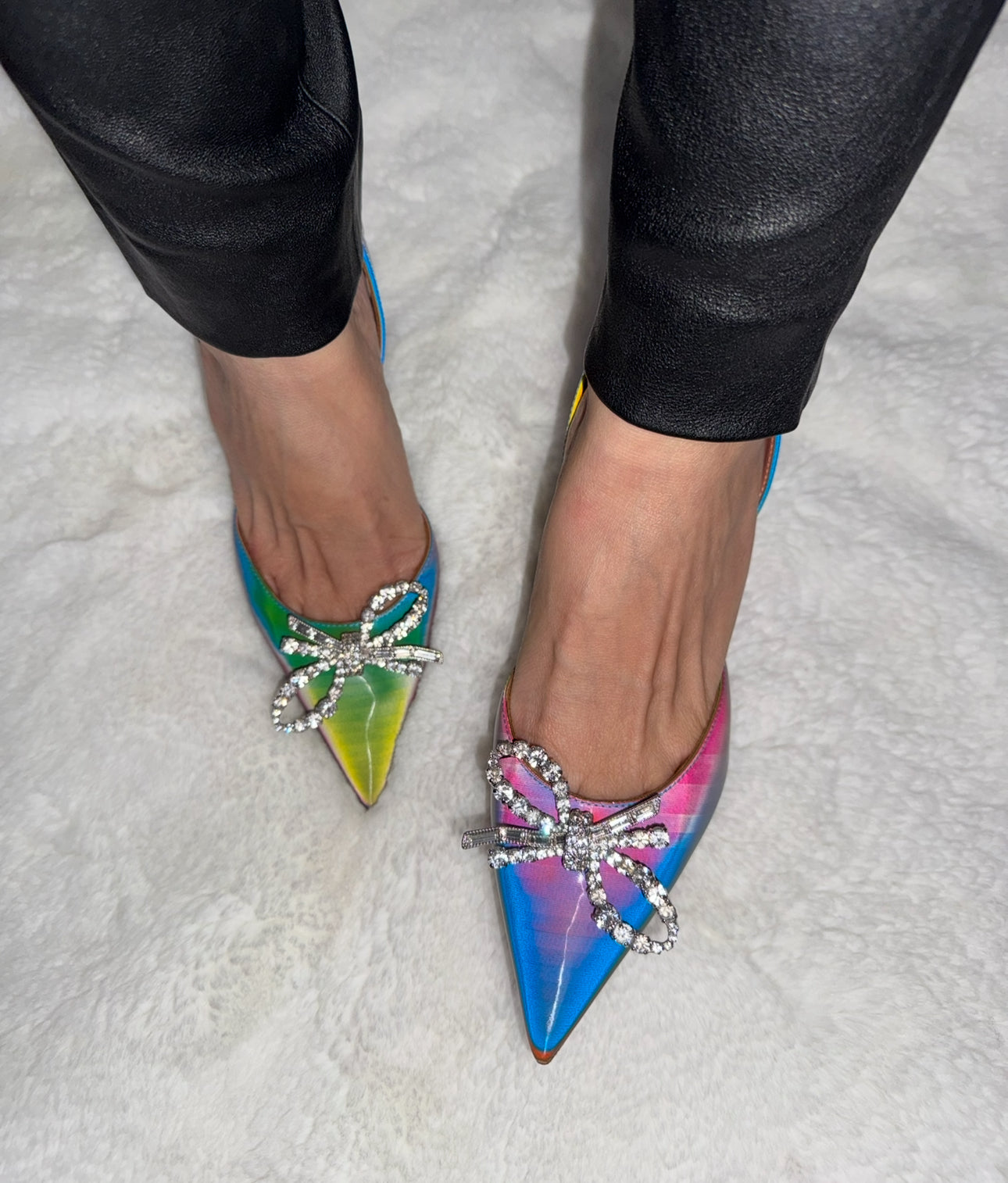 Amina Muaddi Rosie Multicolor Rainbow Slingback Heels