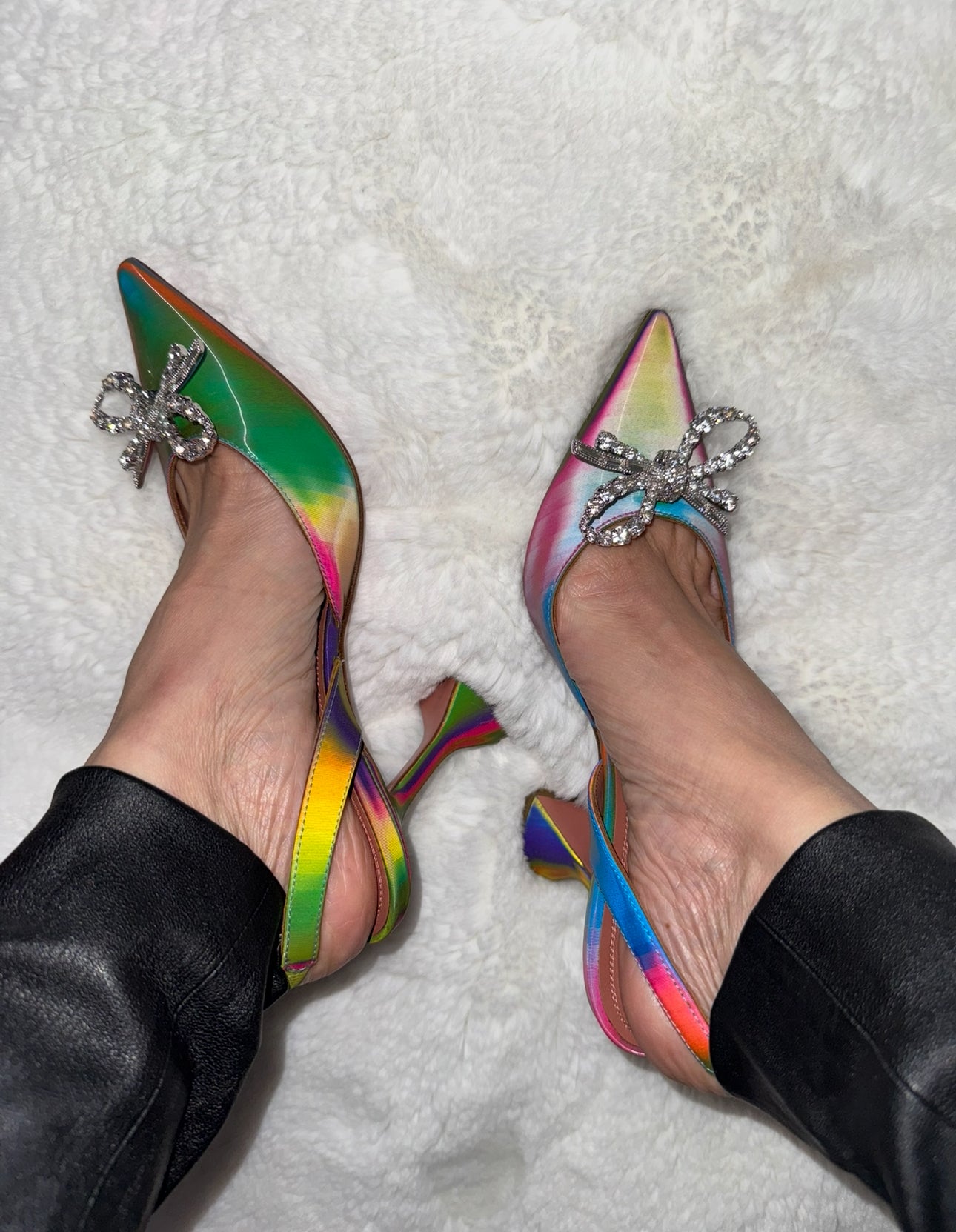 Amina Muaddi Rosie Multicolor Rainbow Slingback Heels