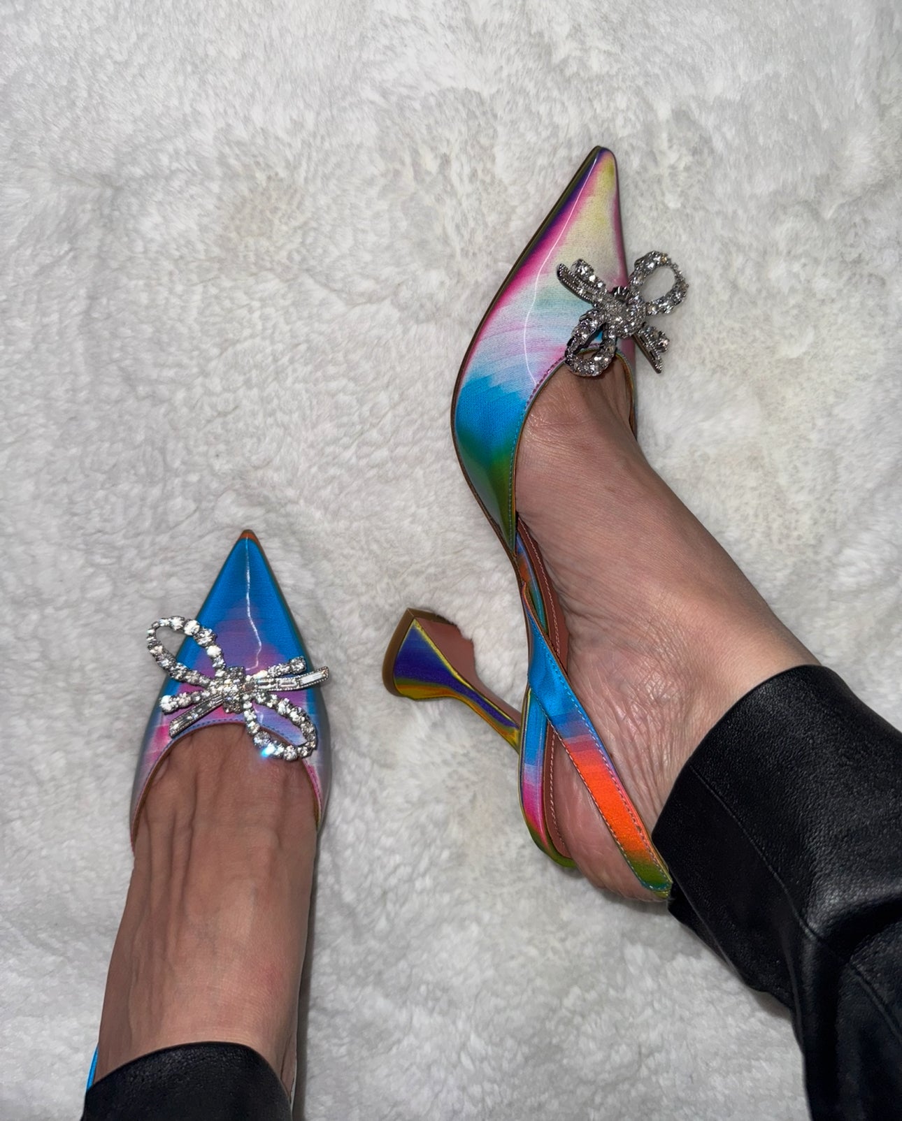 Amina Muaddi Rosie Multicolor Rainbow Slingback Heels