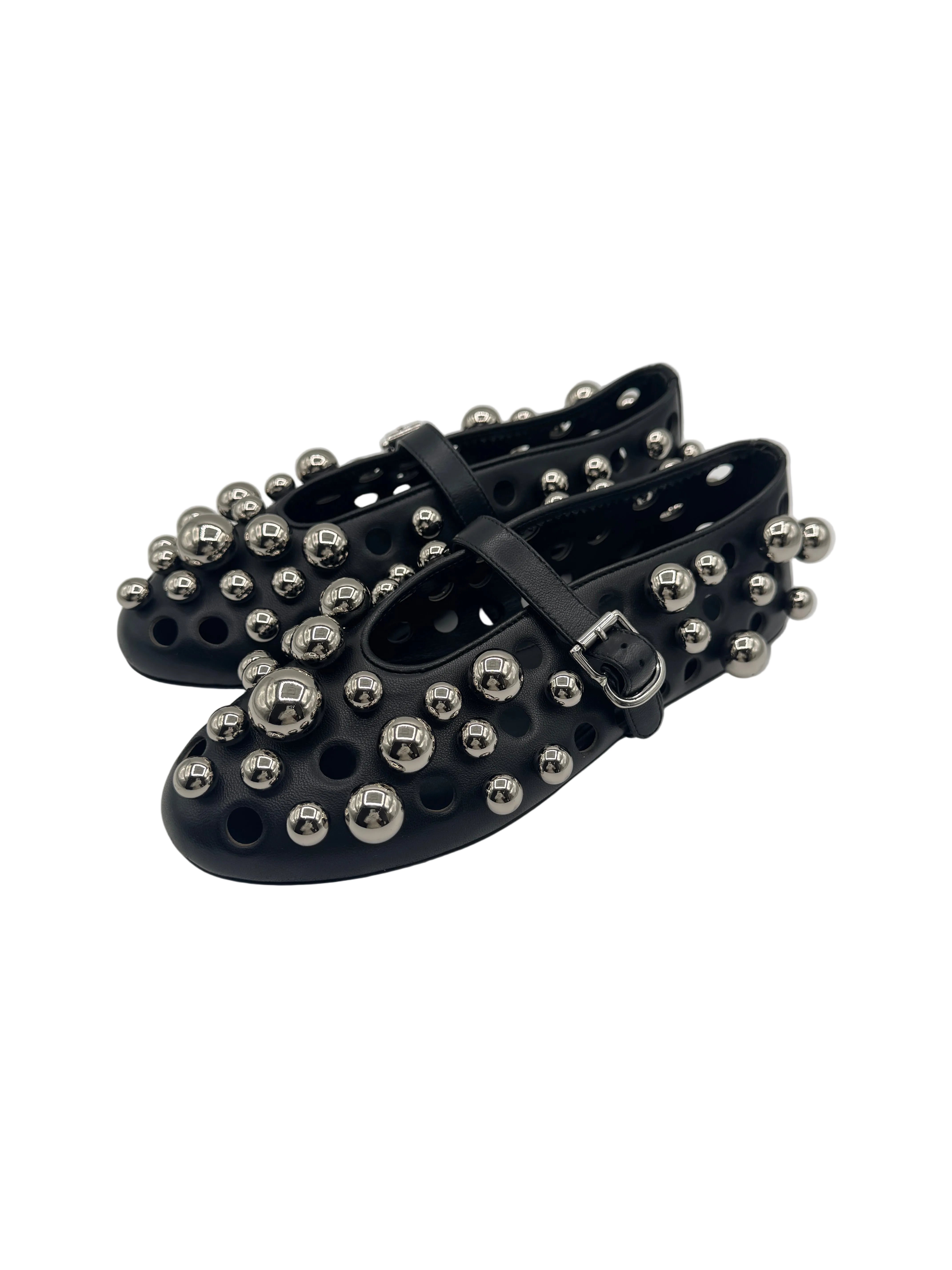 Alaïa Black Leather Silver Balls Ballet Flats