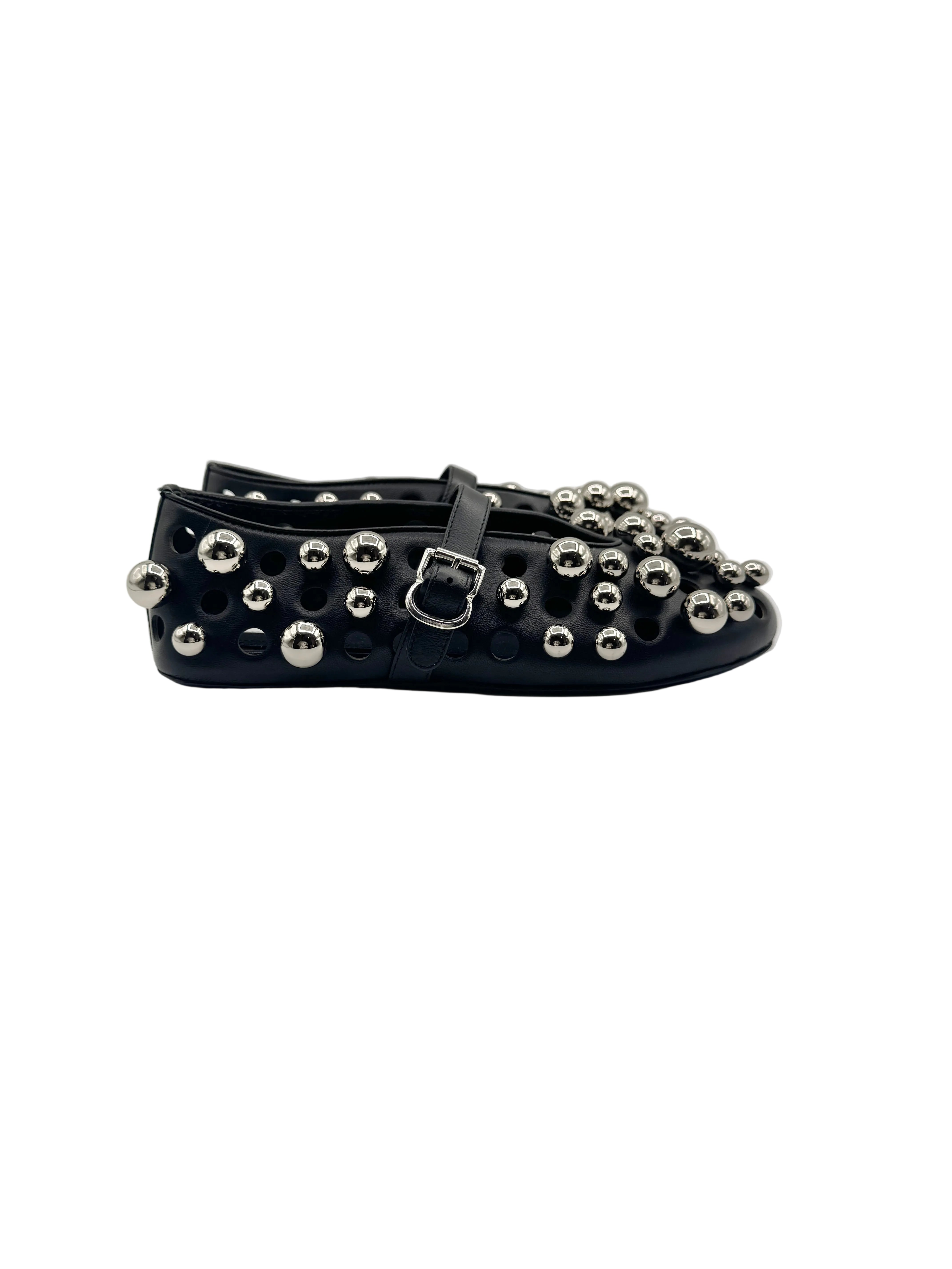 Alaïa Black Leather Silver Balls Ballet Flats