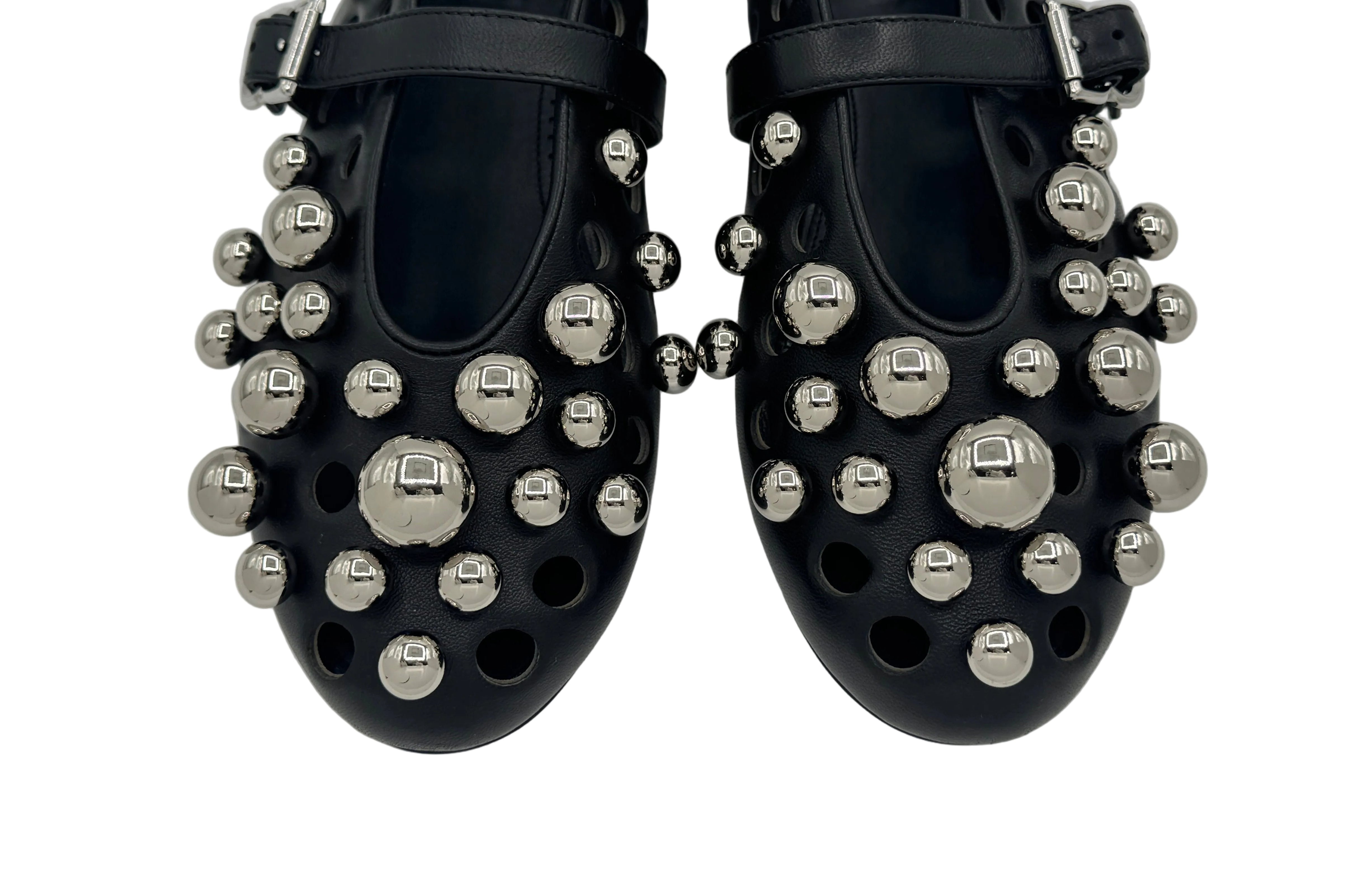 Alaïa Black Leather Silver Balls Ballet Flats