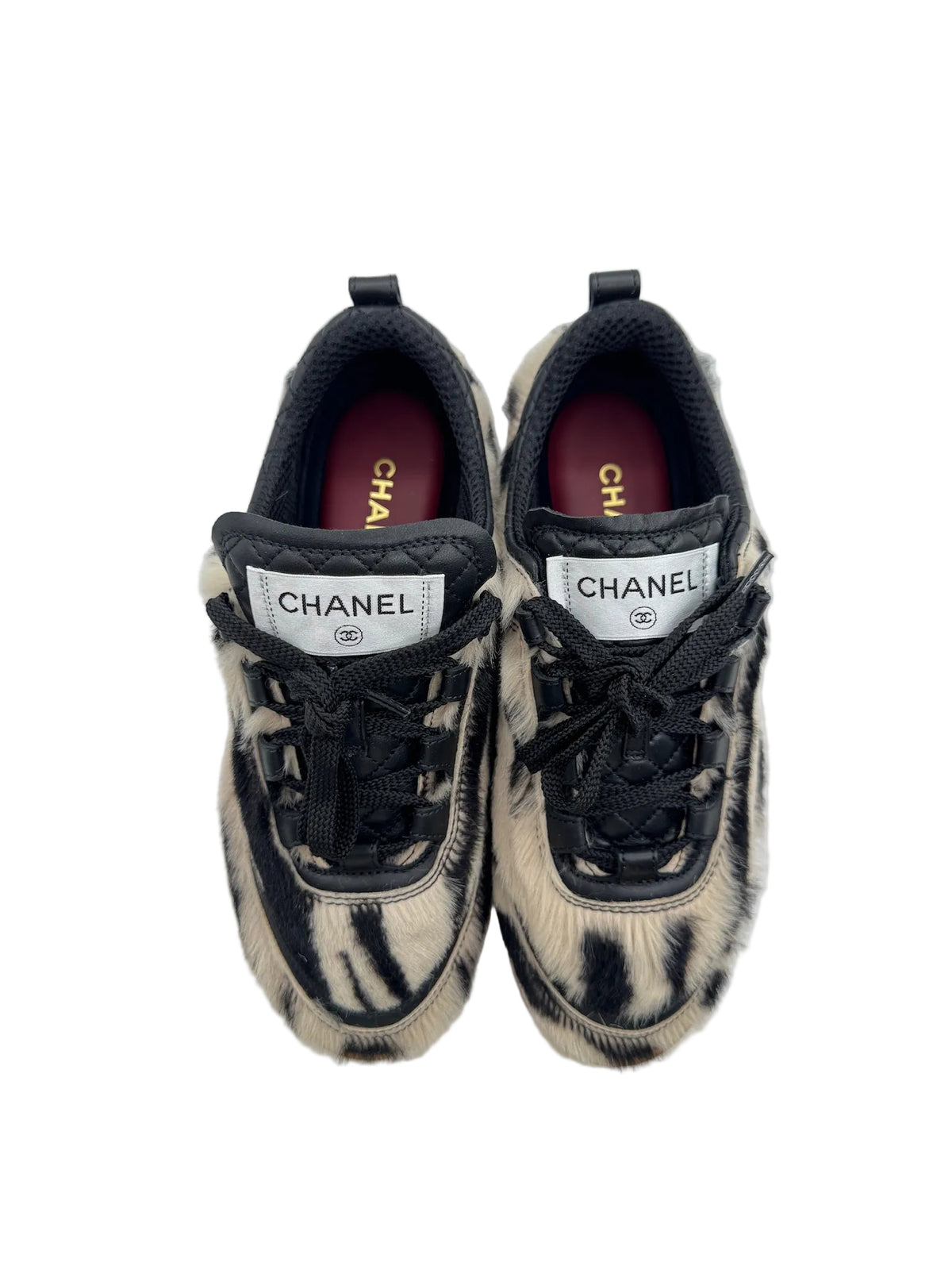 CHANEL Zebra Black and White Animal Print Sneakers