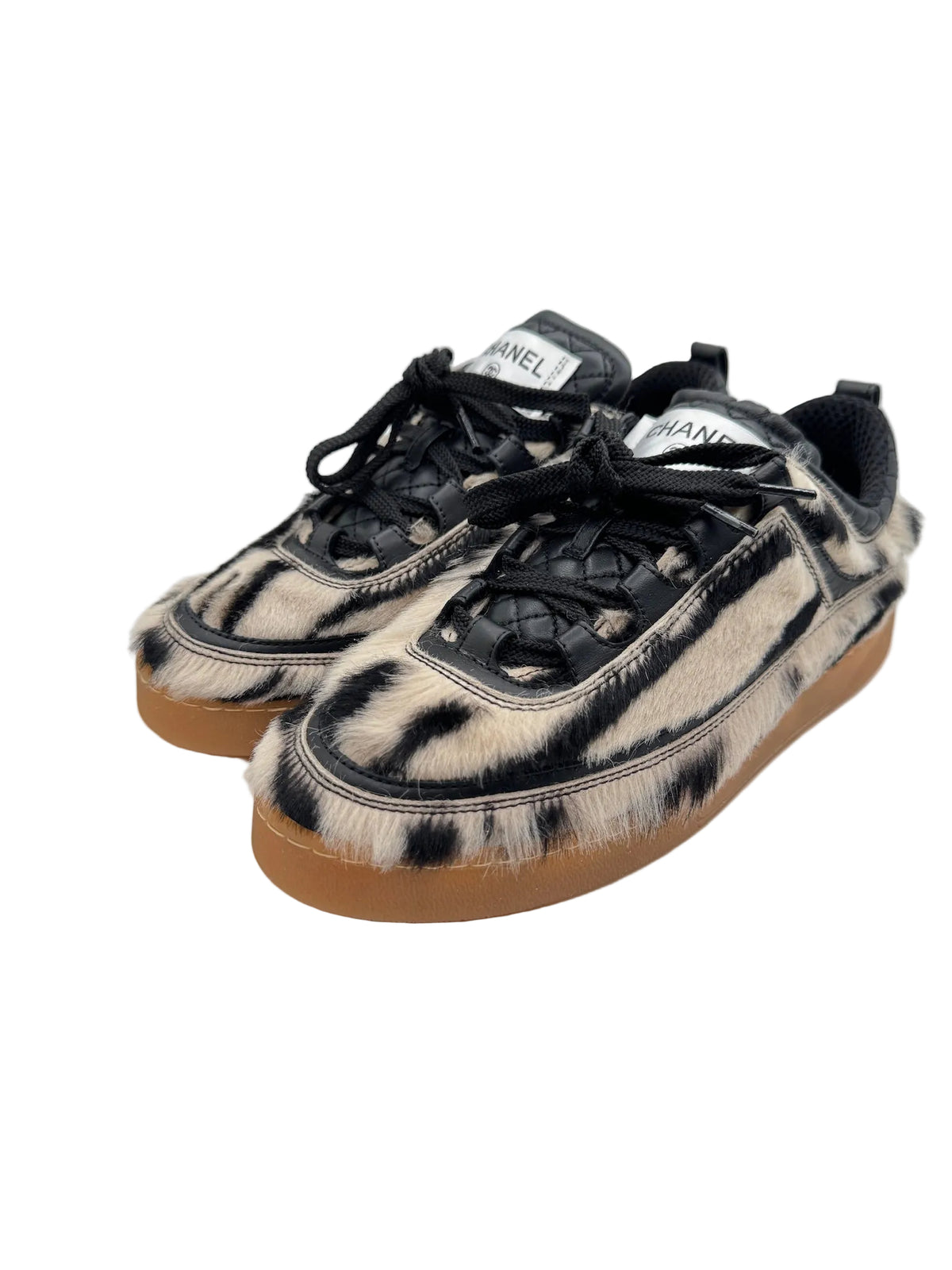 CHANEL Zebra Black and White Animal Print Sneakers