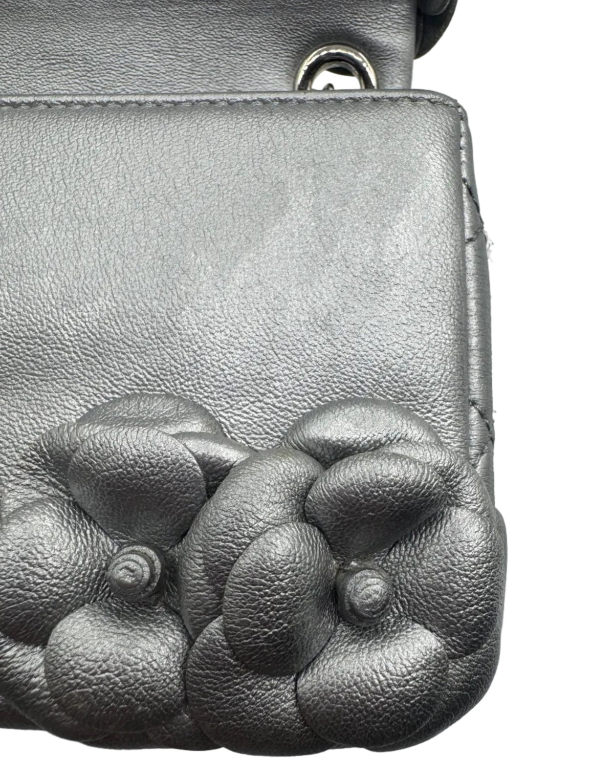 Chanel Silver Camellia Mini Flapbag