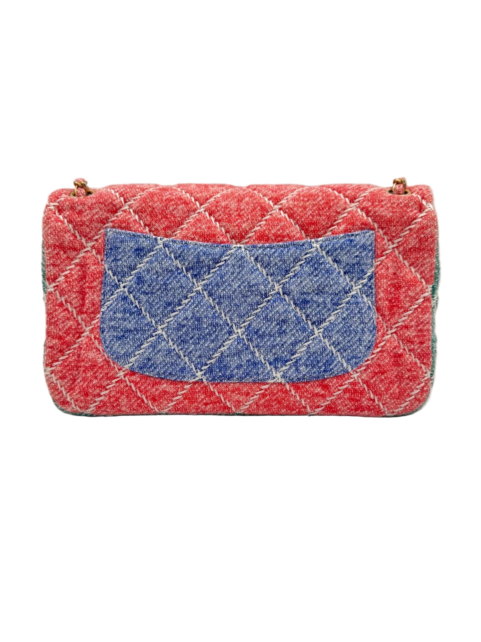 Chanel Color Block Quilted Jersey Fabric Large Flapbag