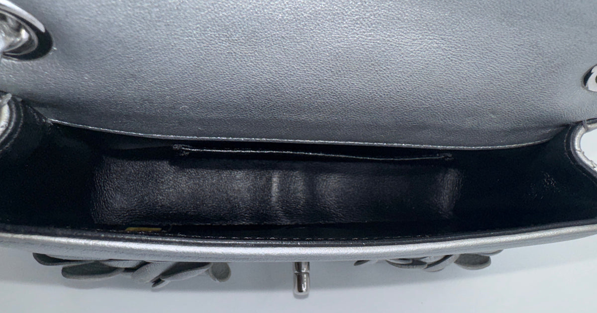 Chanel Silver Camellia Mini Flapbag