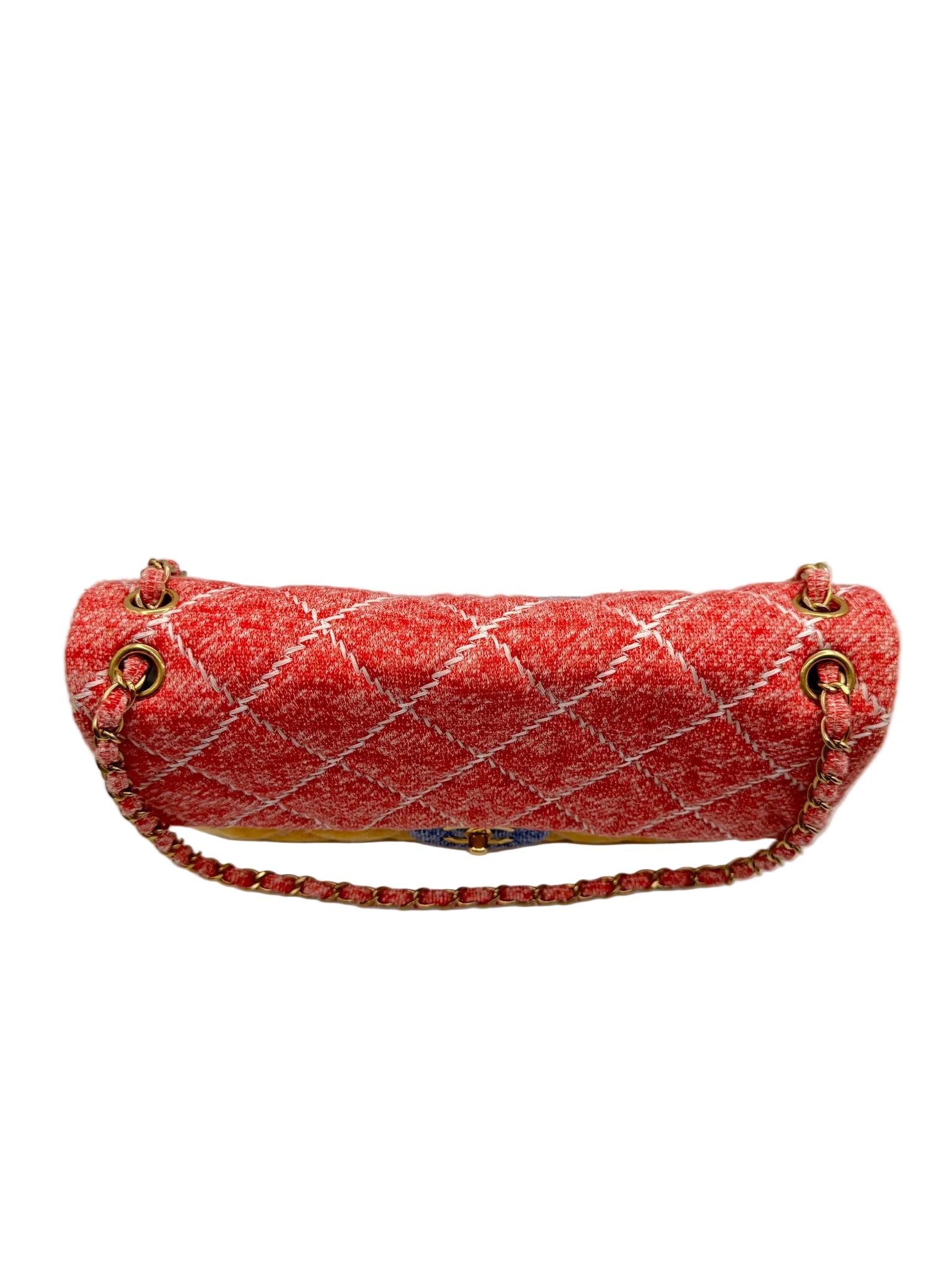 Chanel Color Block Quilted Jersey Fabric Large Flapbag
