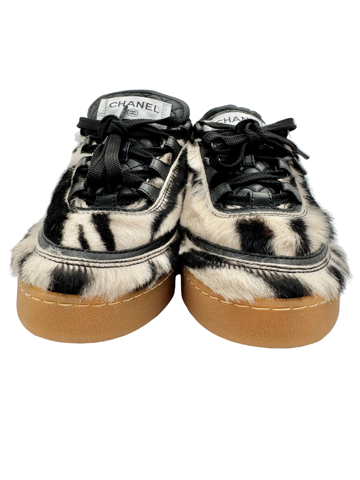 CHANEL Zebra Black and White Animal Print Sneakers