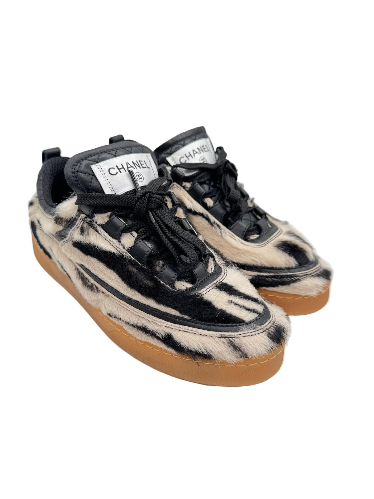 CHANEL Zebra Black and White Animal Print Sneakers