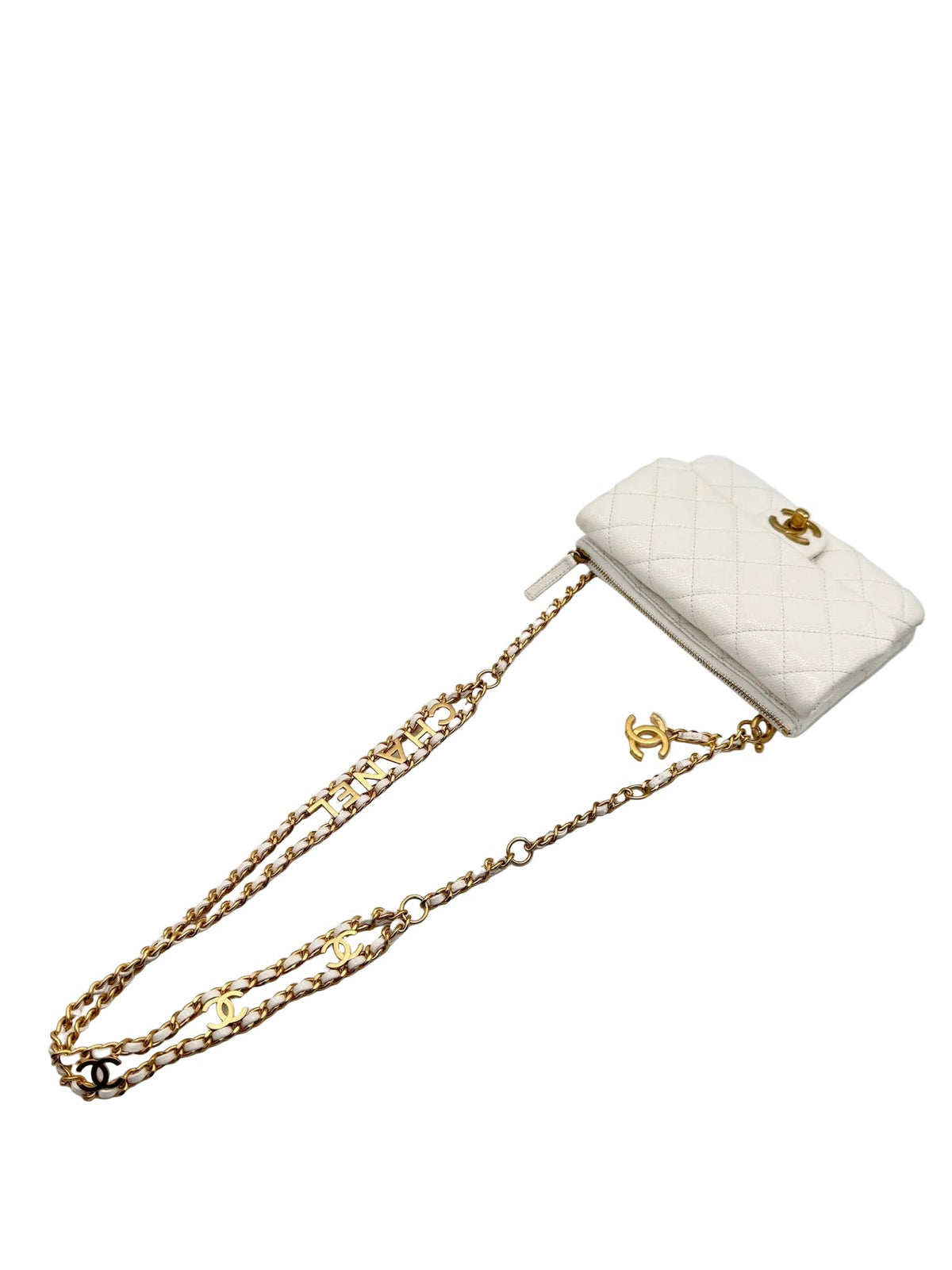 CHANEL White Leather Waist Bag with CC Belt Charm