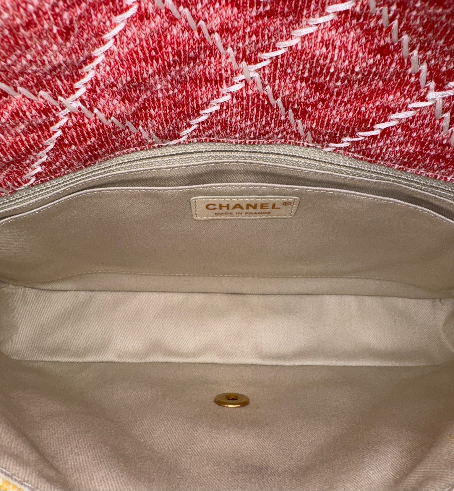 Chanel Color Block Quilted Jersey Fabric Large Flapbag