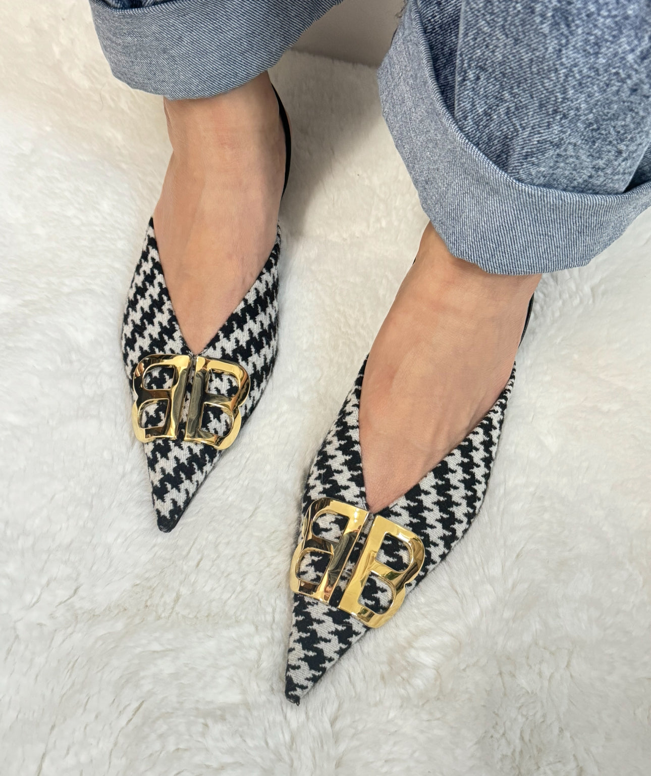 Balenciaga BB Knife Houndstooth Slingback Kitten Heels - Size FR 37.5