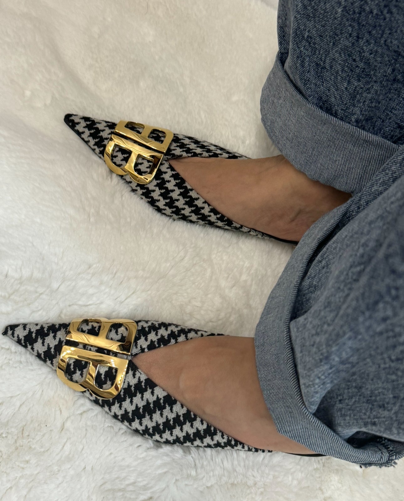 Balenciaga BB Knife Houndstooth Slingback Kitten Heels - Size FR 37.5