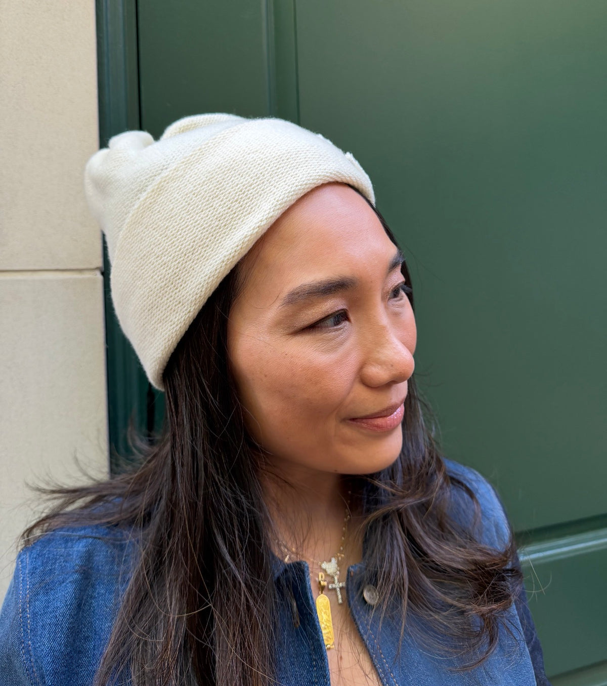 Chanel White Ivory Beanie with Black CC Logo
