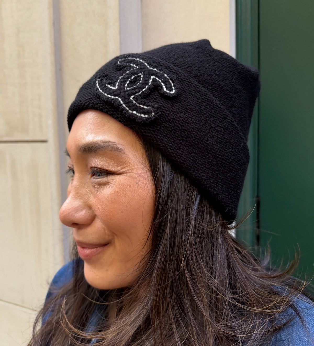 Chanel Black Beanie with White CC Logo
