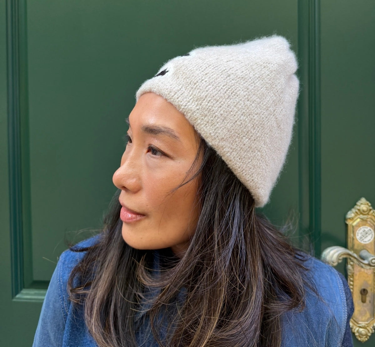 Chanel Beige Beanie with Black CC Logo