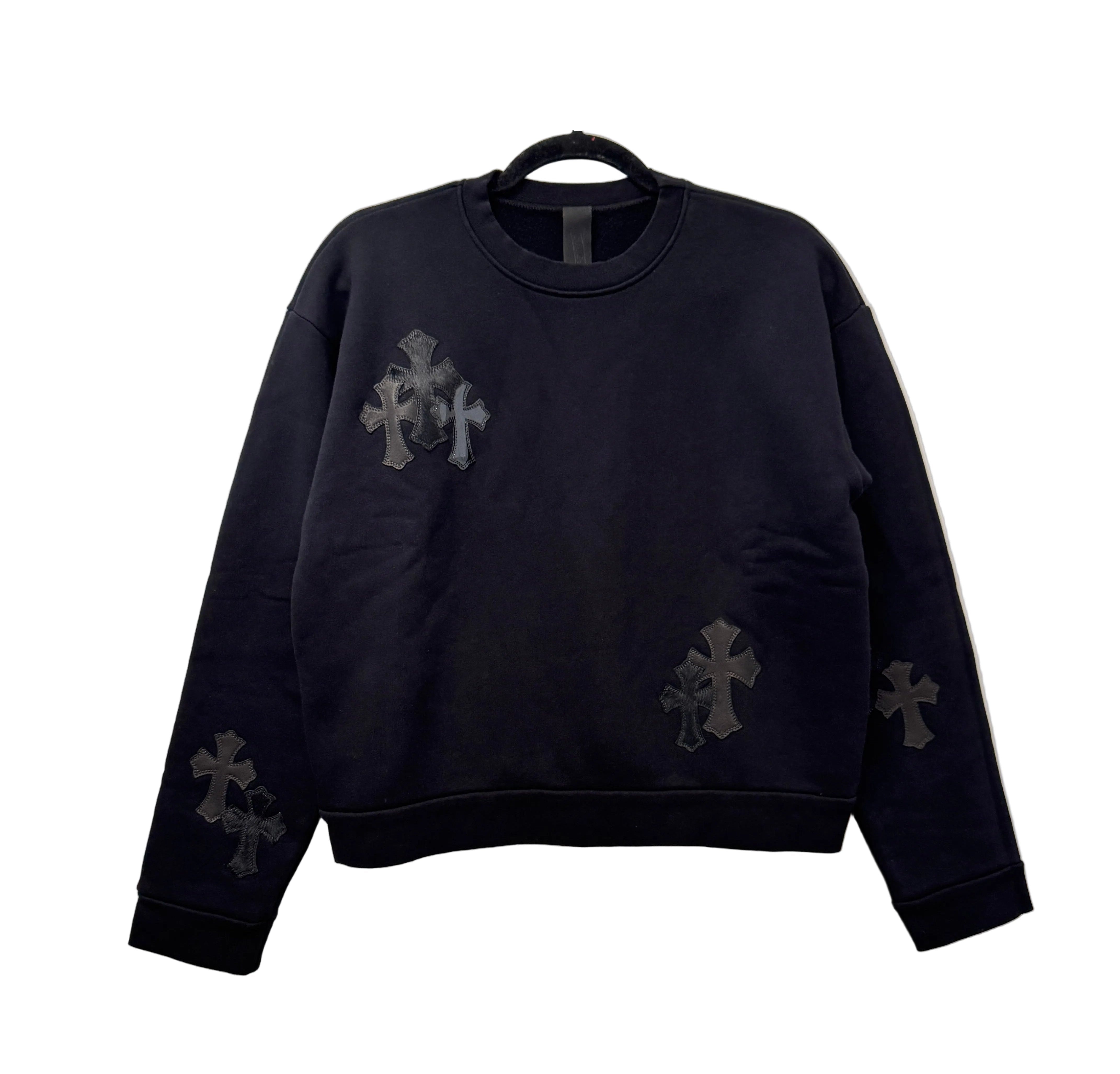 Chrome Hearts Black Sweater Black Leather and Ponyhair Cross Patches