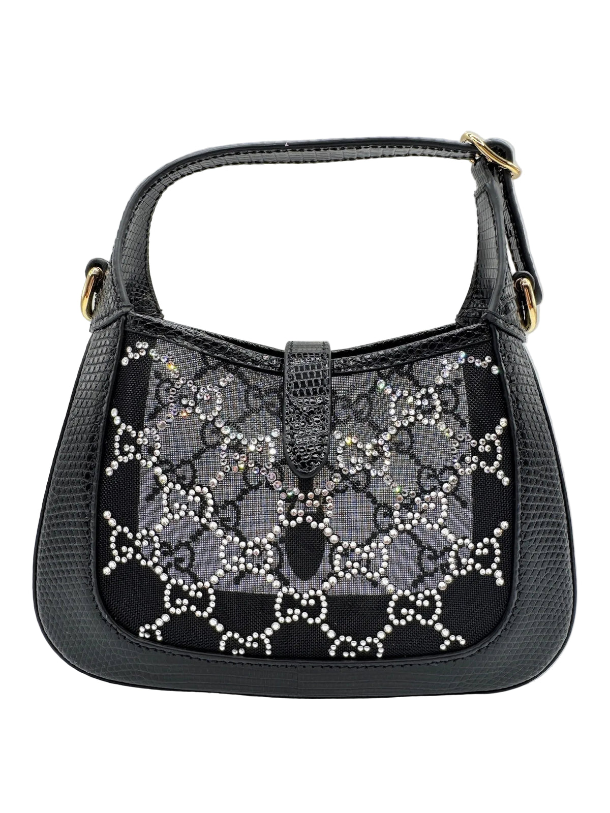 Gucci Mini Jackie Black Lizard Bag with GG Crystals