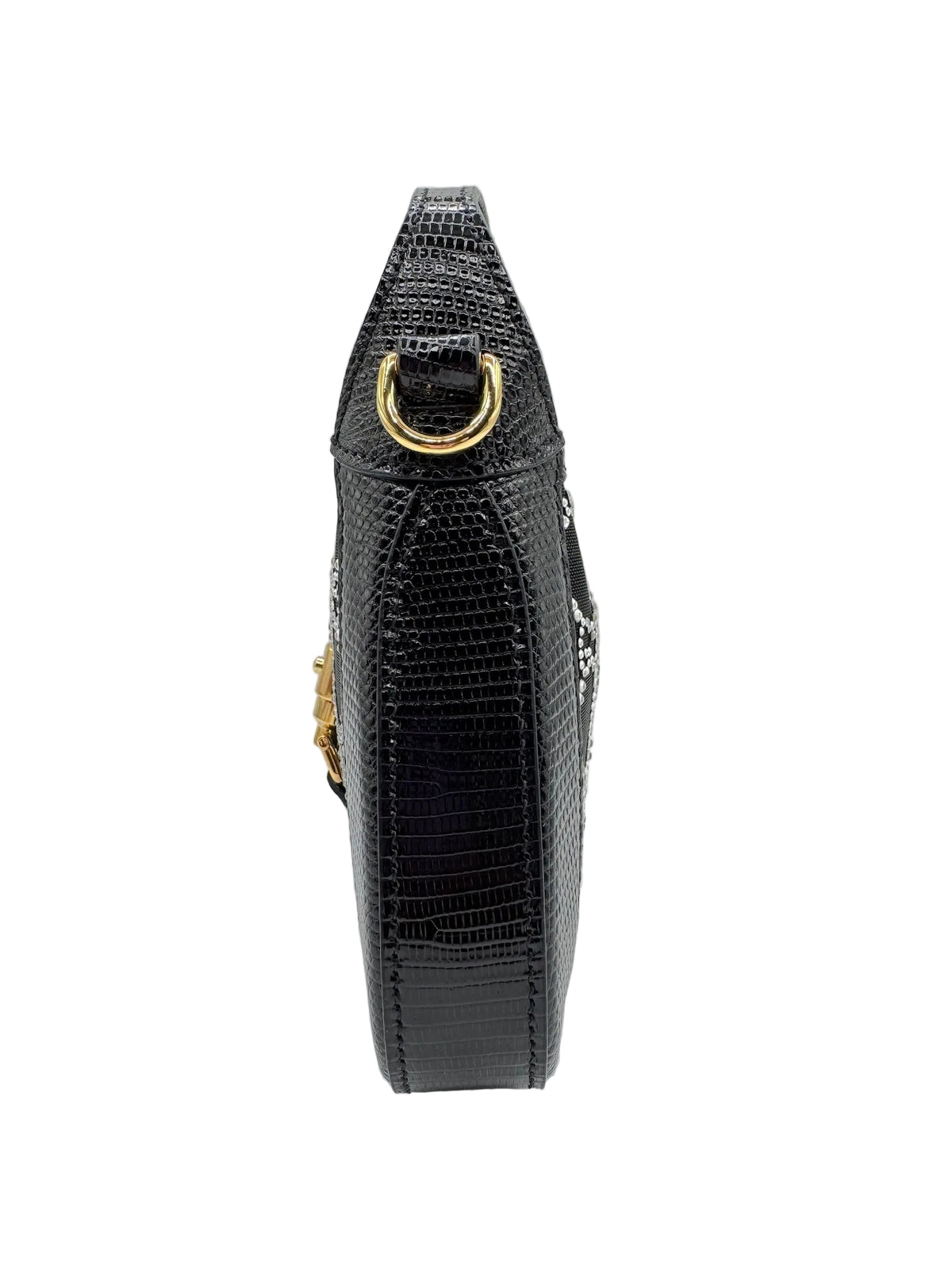Gucci Mini Jackie Black Lizard Bag with GG Crystals