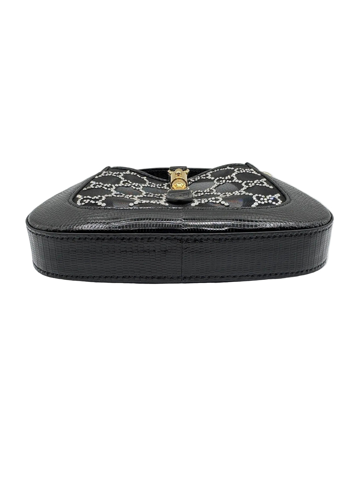 Gucci Mini Jackie Black Lizard Bag with GG Crystals