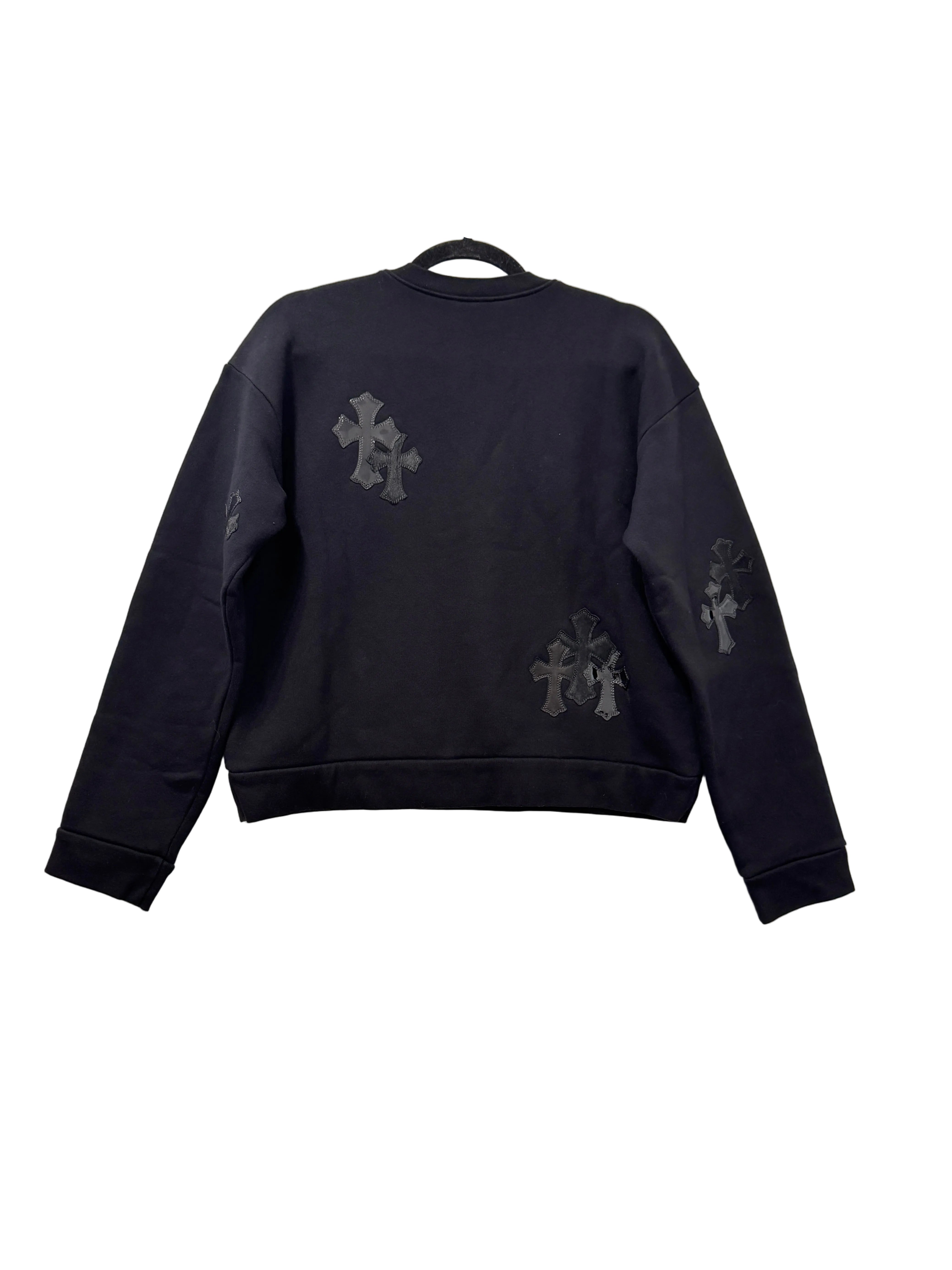 Chrome Hearts Black Sweater Black Leather and Ponyhair Cross Patches