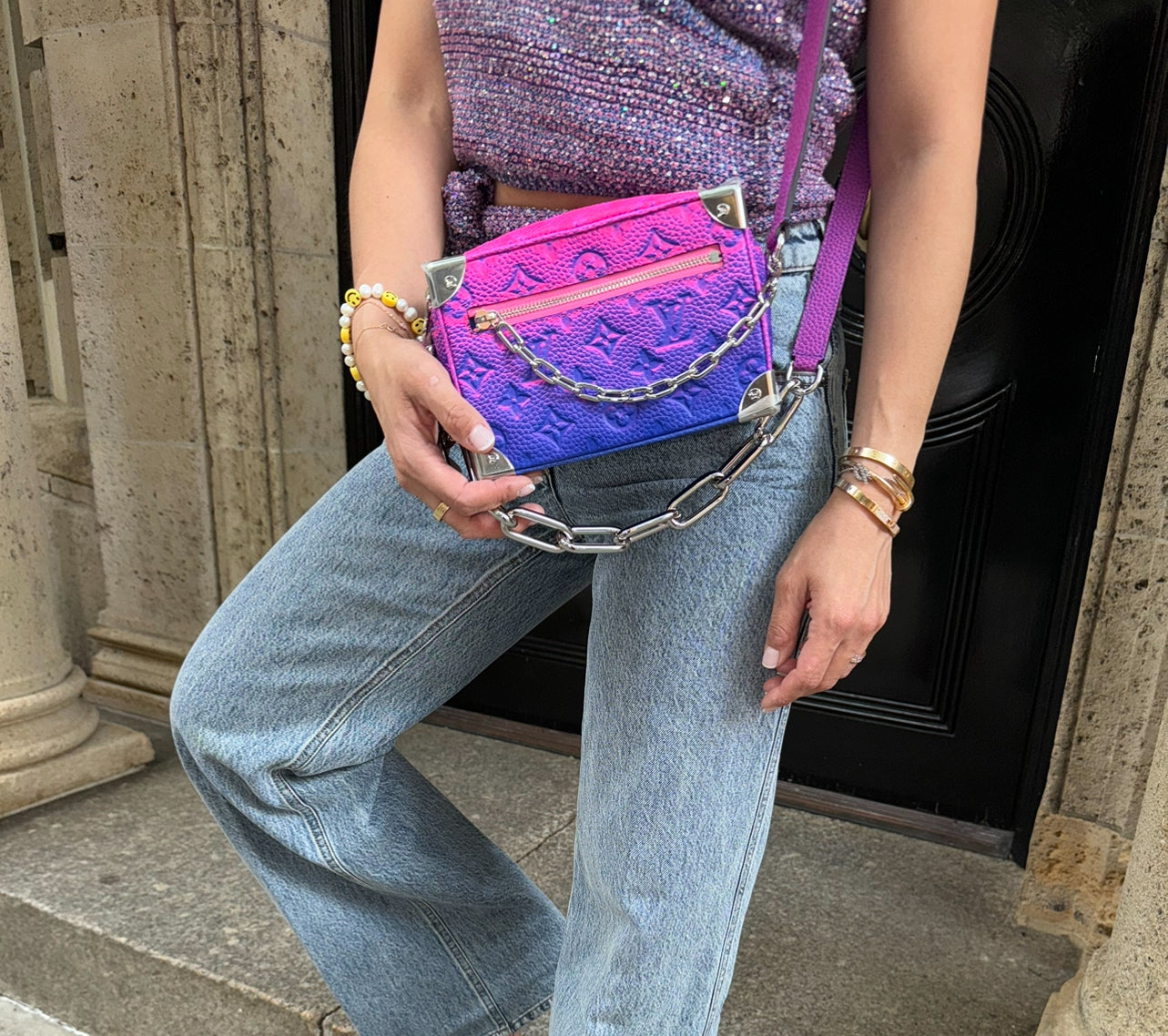 Louis Vuitton x Virgil Abloh Blue and Pink Monogram Mini Soft Trunk