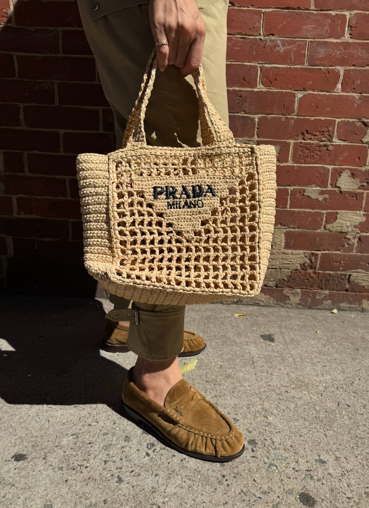 Prada Tan Raffia Crochet Small Tote bag