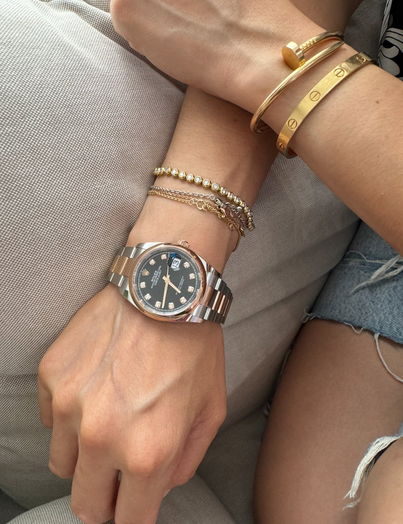 Rolex 36MM Datejust Everose Gold and Steel Black Dial with Diamonds