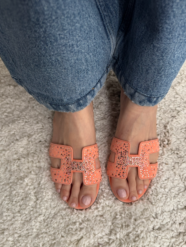 Hermès Oasis Sandals Coral Orange with Crystals