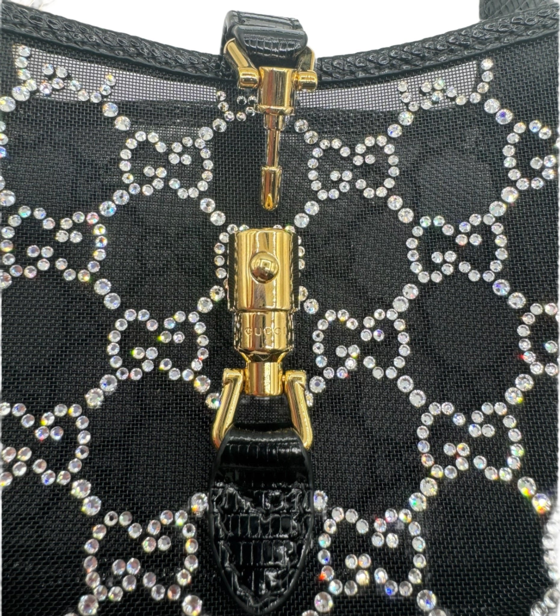 Gucci Mini Jackie Black Lizard Bag with GG Crystals