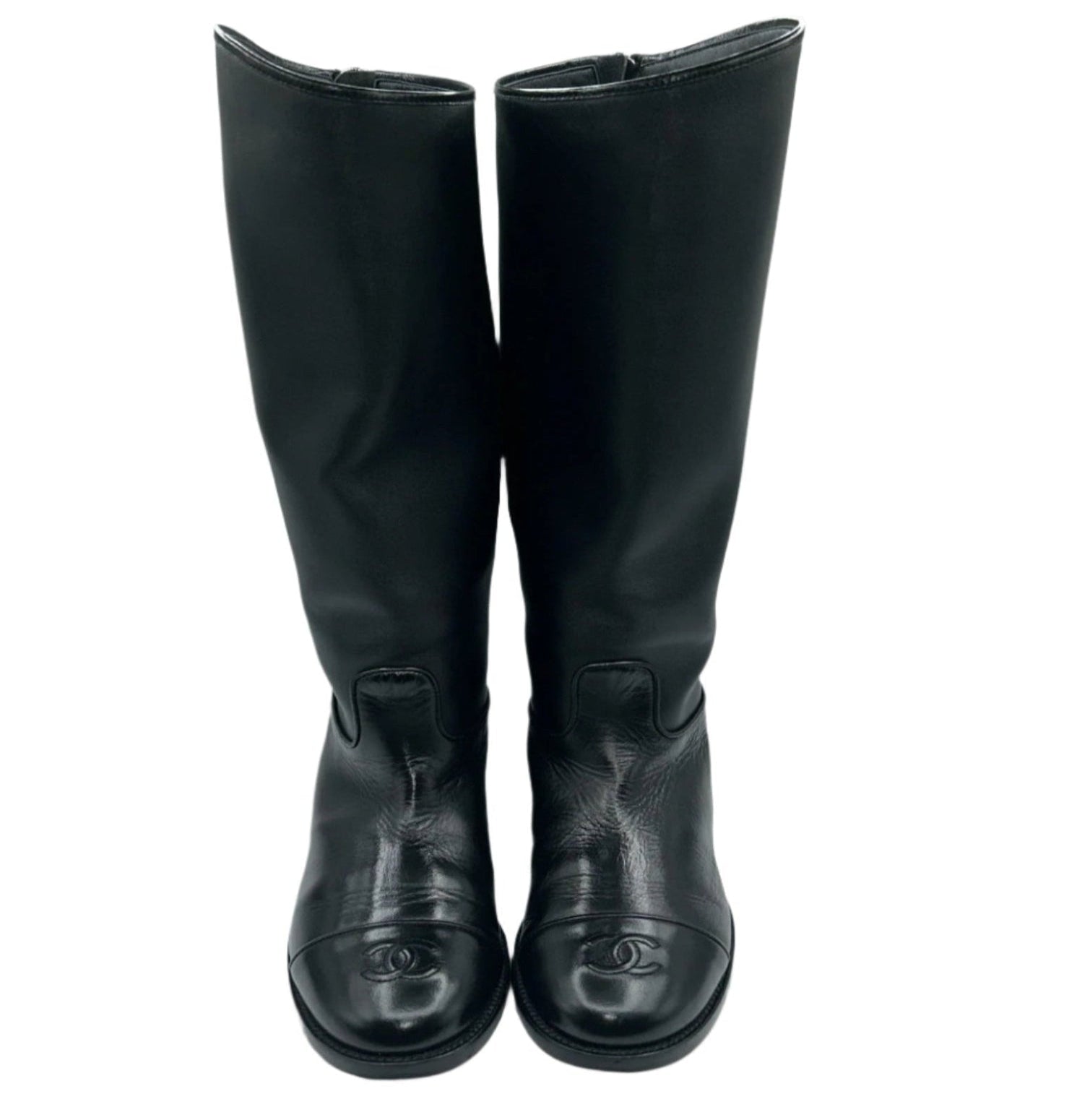 Chanel Black Leather Boots with CC Logo