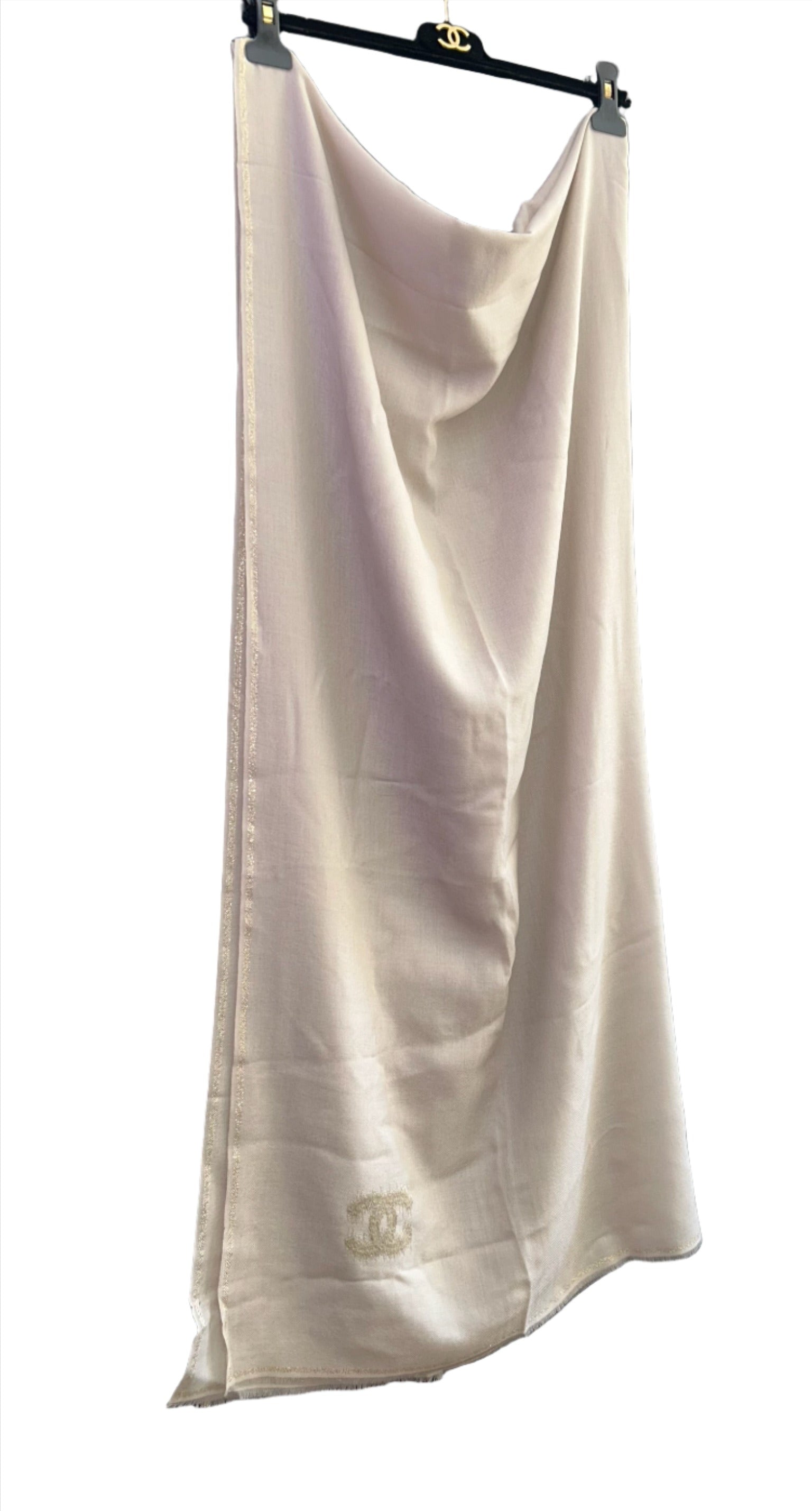Chanel Beige Cashmere Silk Scarf with CC Logo