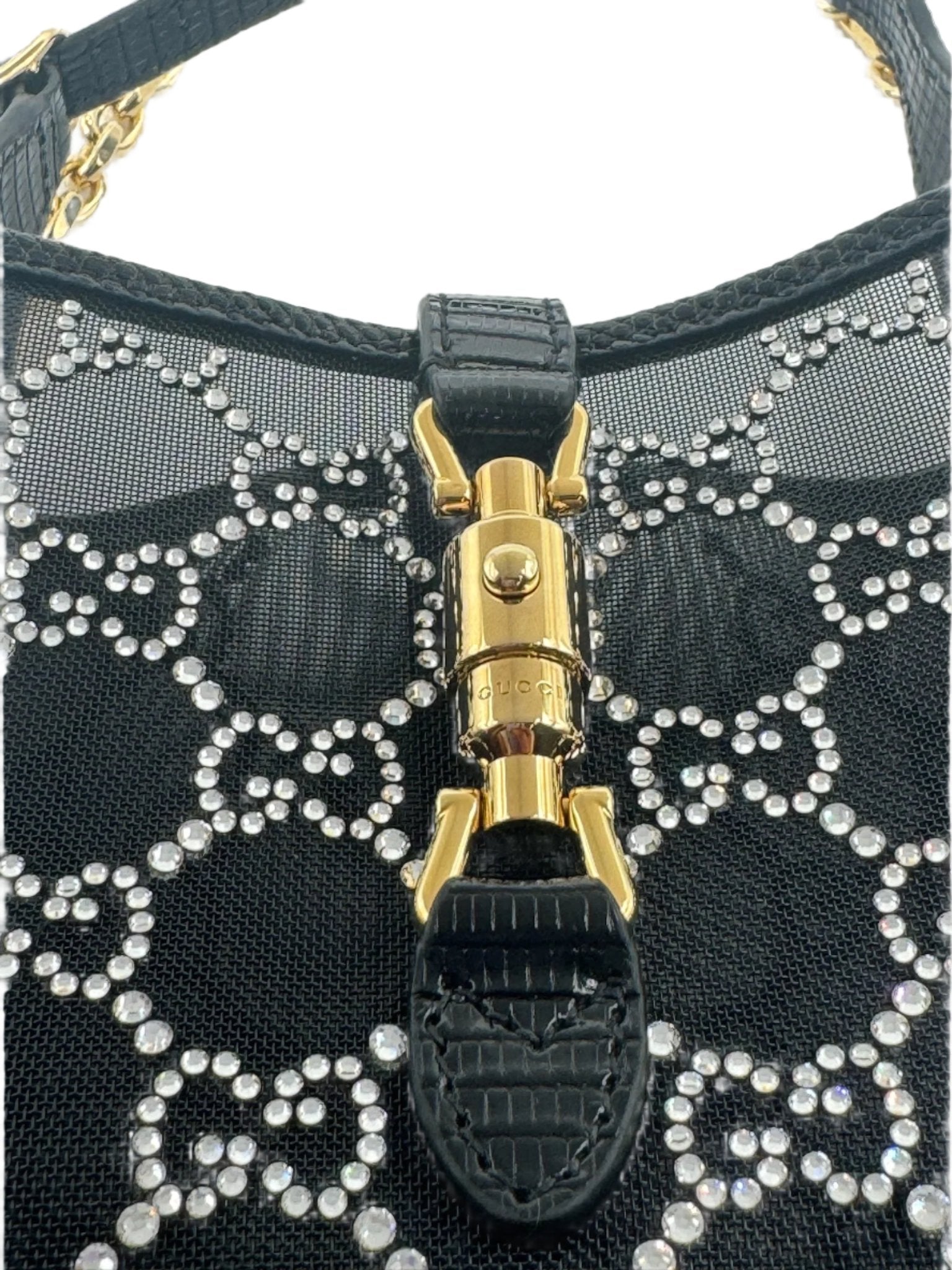 Gucci Mini Jackie Black Lizard Bag with GG Crystals