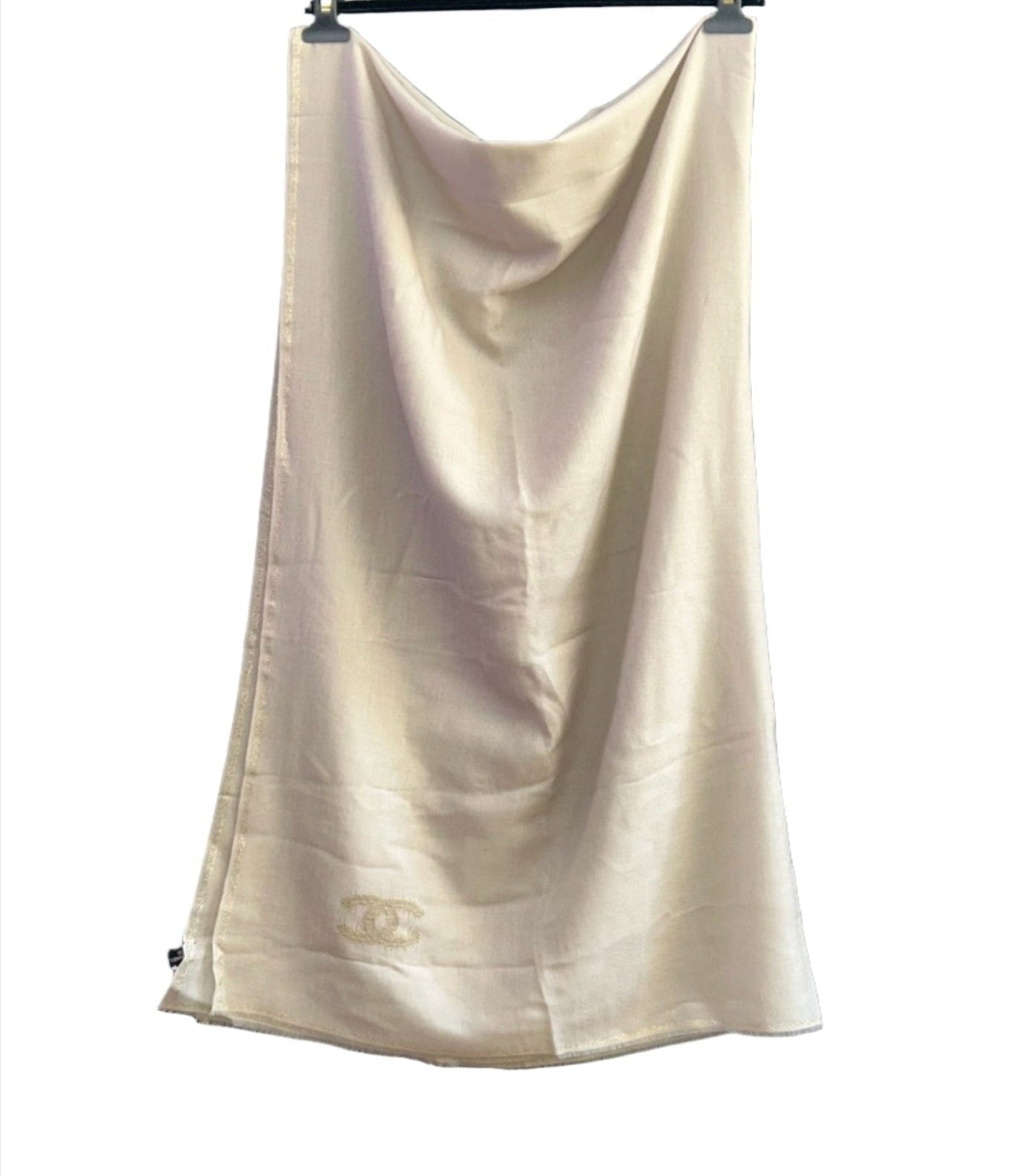 Chanel Beige Cashmere Silk Scarf with CC Logo