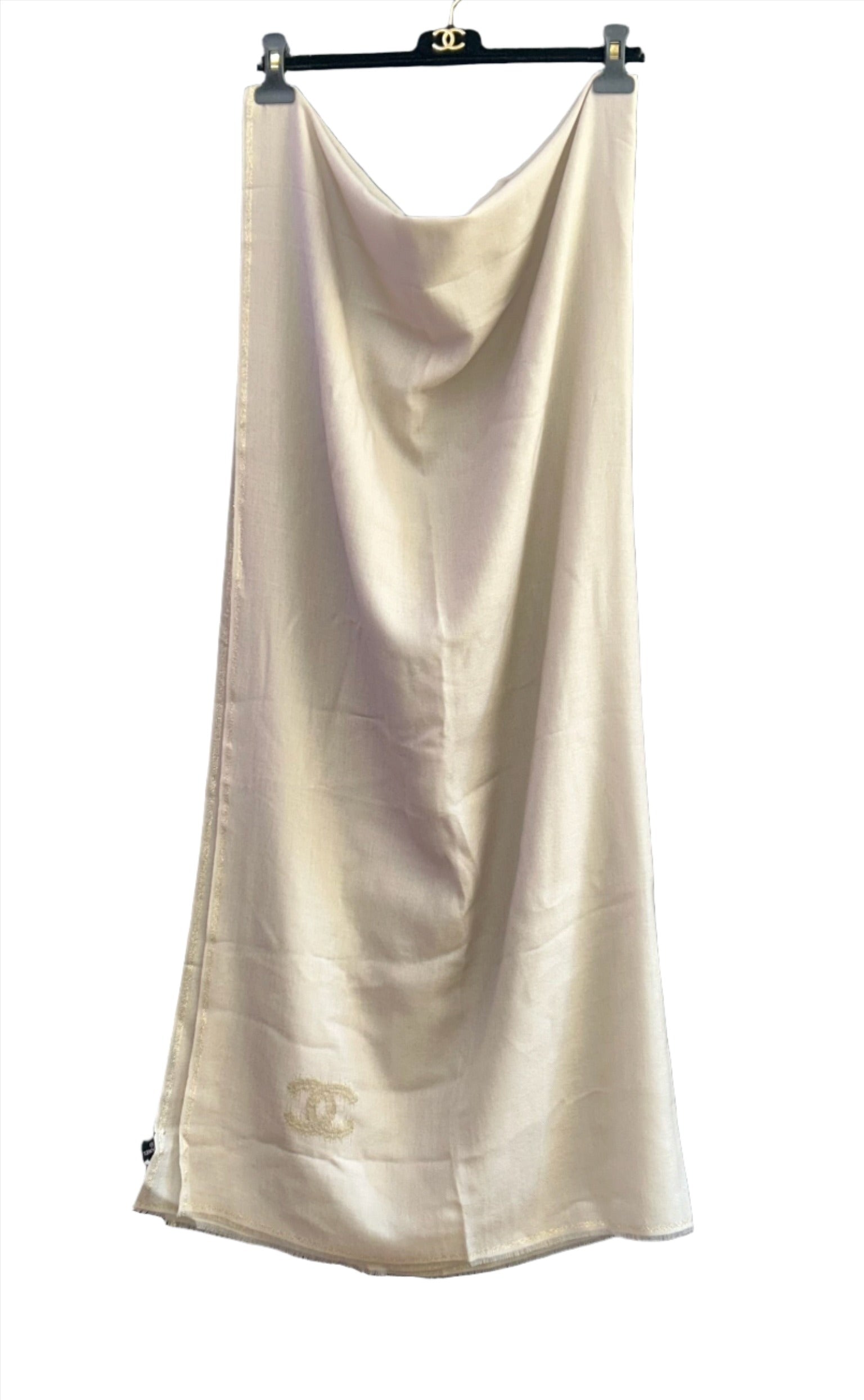 Chanel Beige Cashmere Silk Scarf with CC Logo