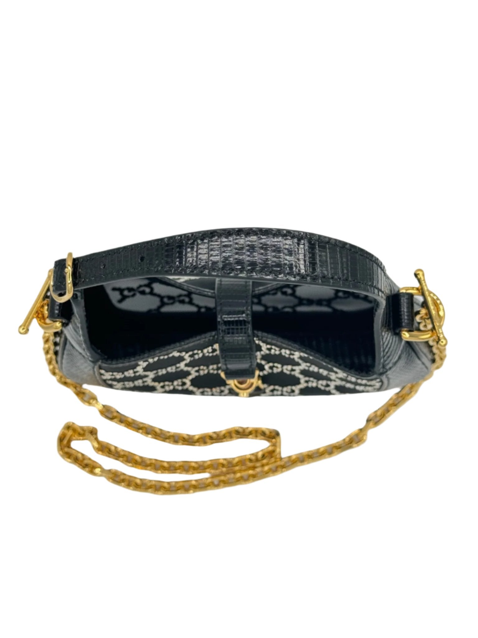 Gucci Mini Jackie Black Lizard Bag with GG Crystals