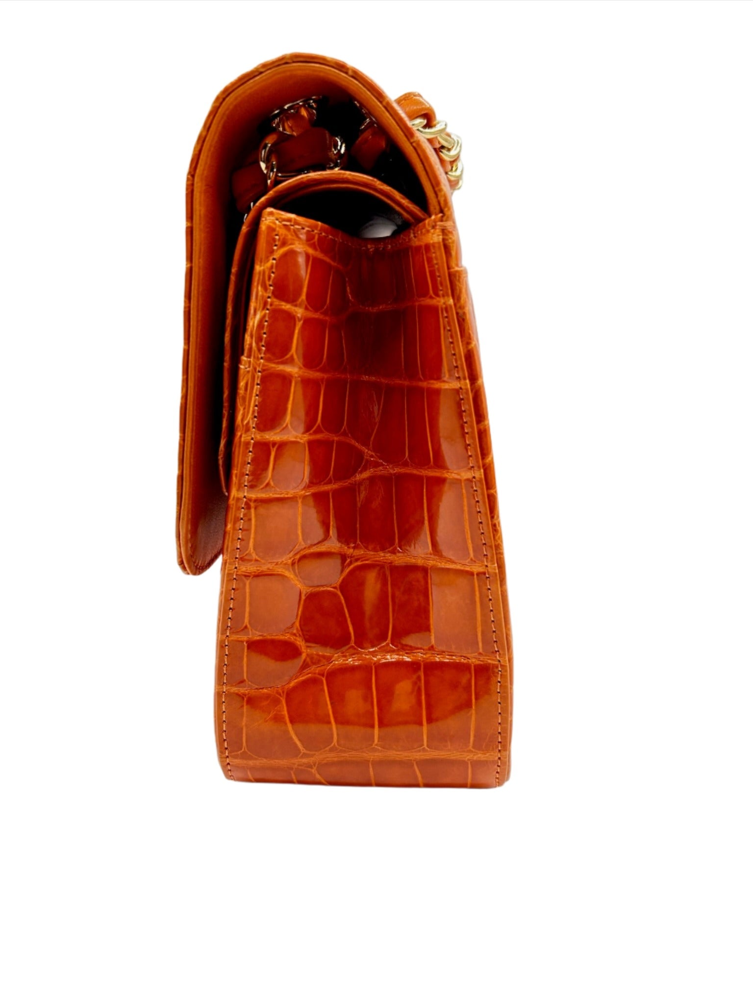 Chanel Orange Alligator Large Classic Double Flapbag