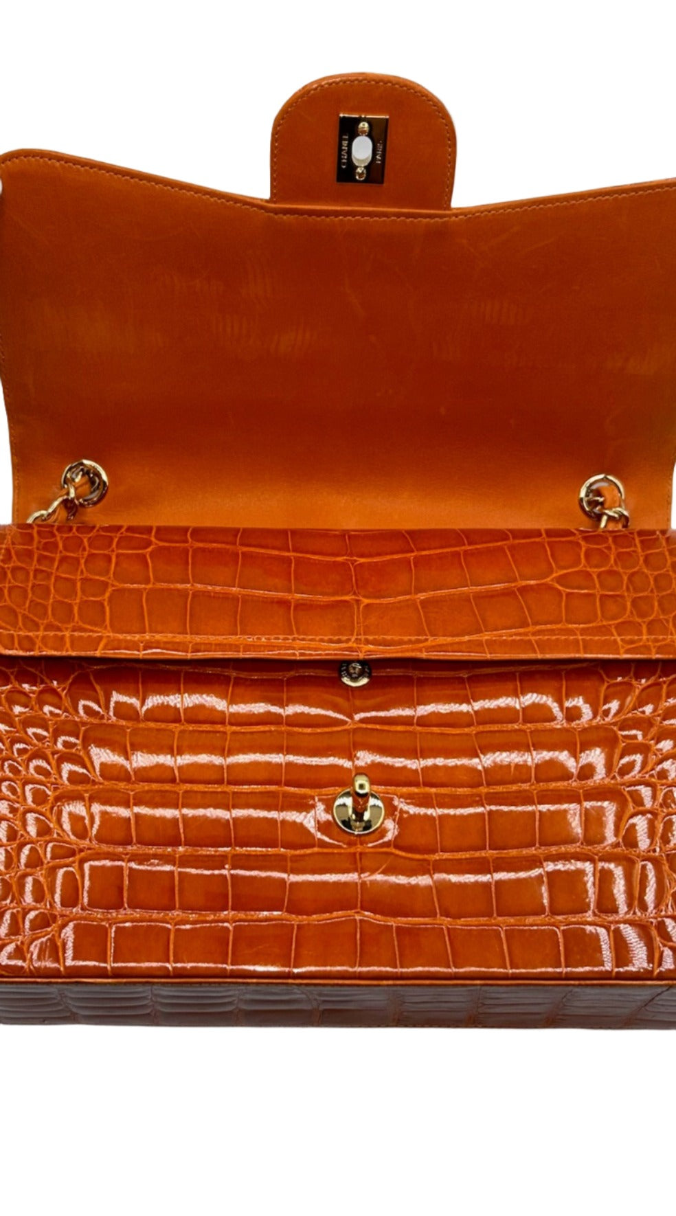 Chanel Orange Alligator Large Classic Double Flapbag