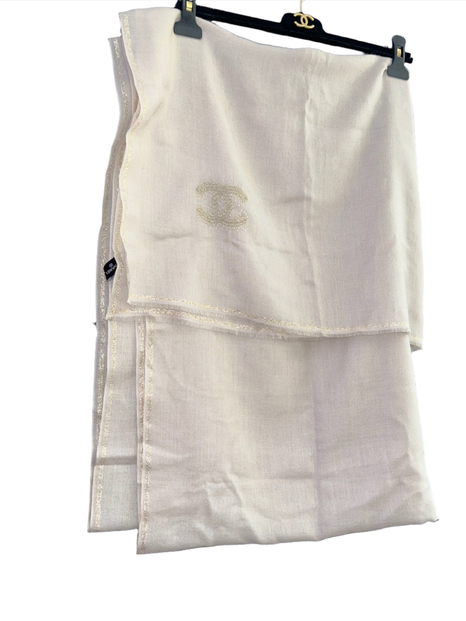 Chanel Beige Cashmere Silk Scarf with CC Logo