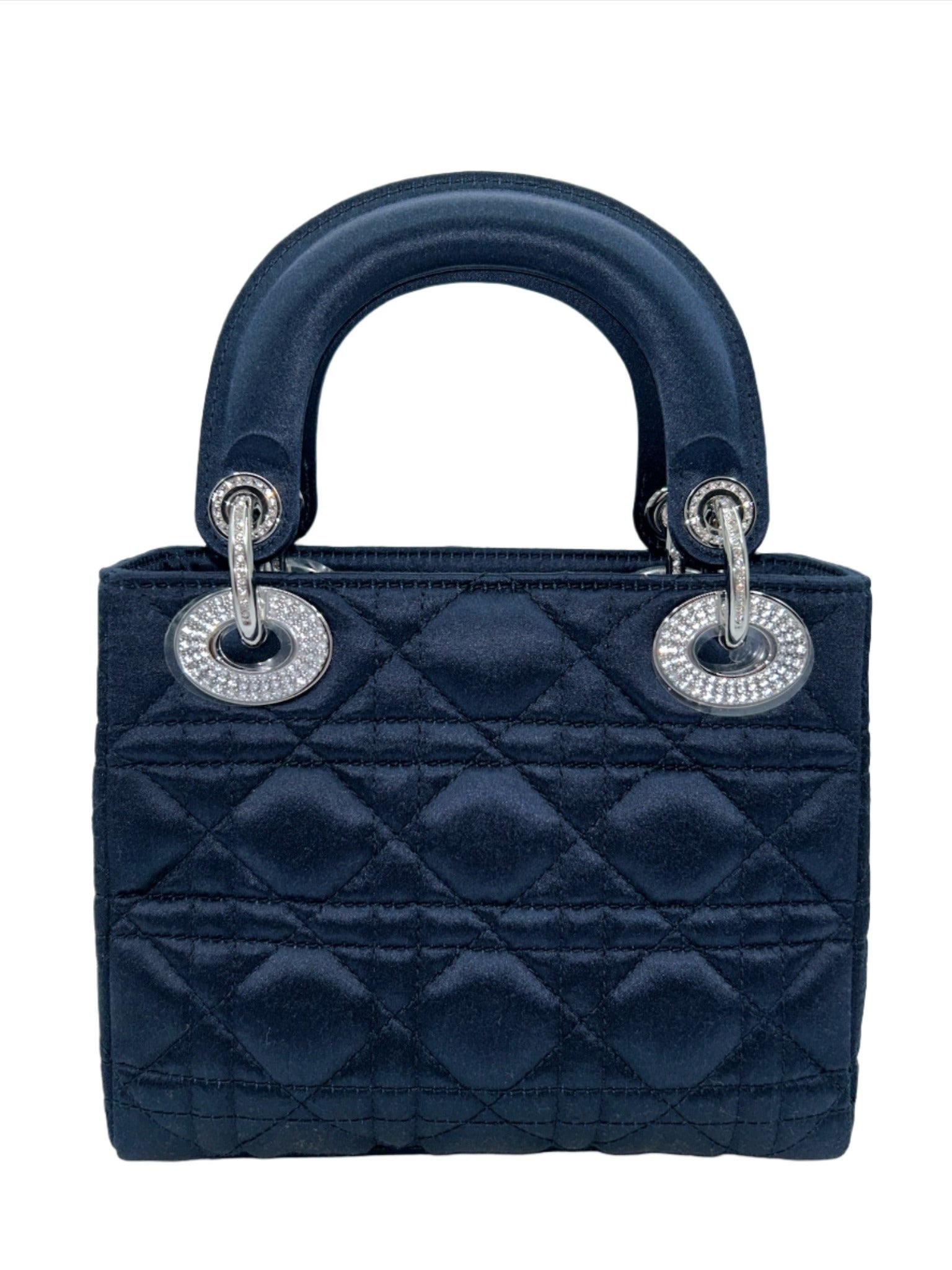 Dior Limited Edition Exclusive Princess Diana Lady Dior Blue Satin Bag with Dior Crystalized Charms and Detachable Strap