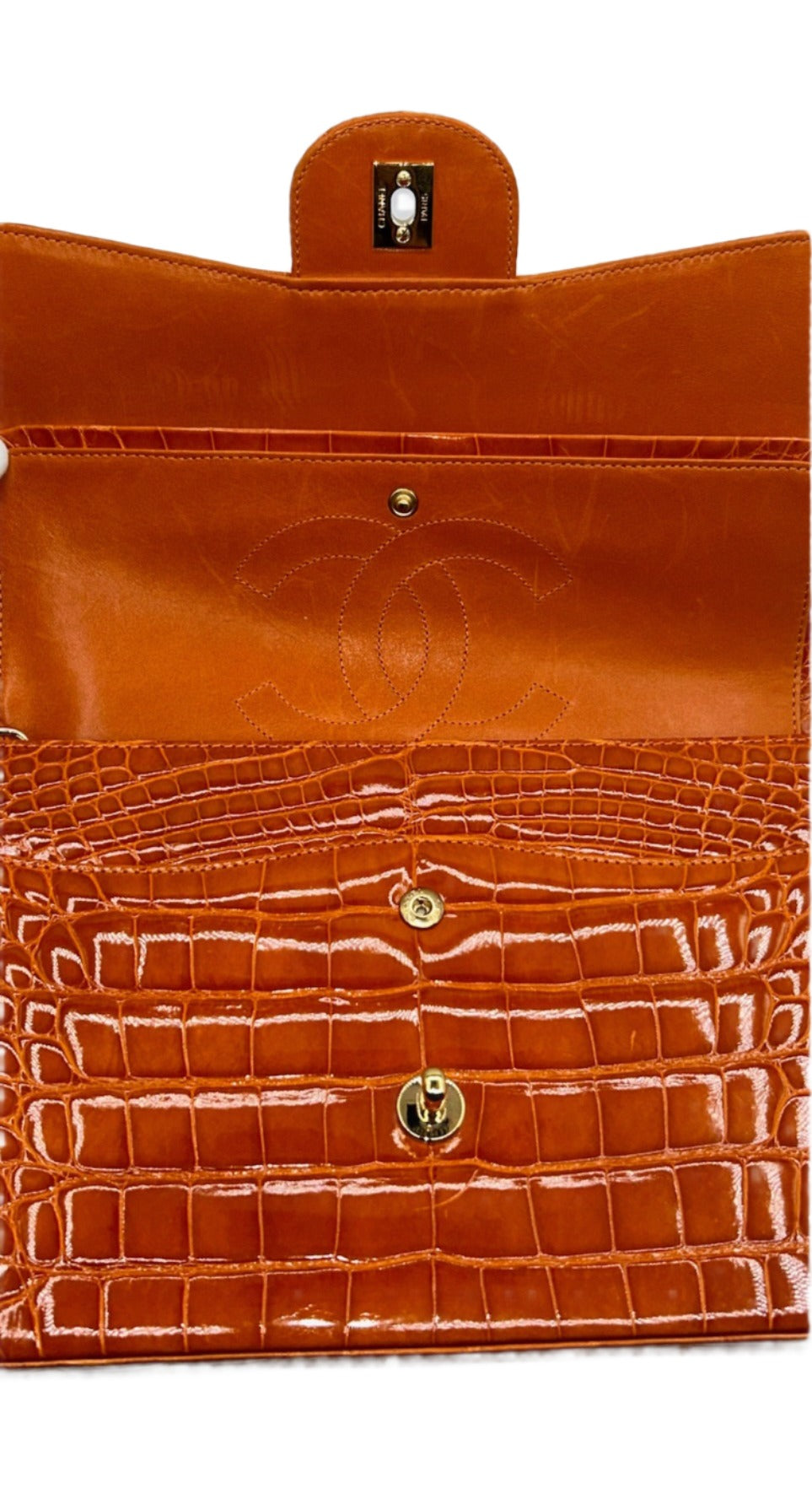 Chanel Orange Alligator Large Classic Double Flapbag