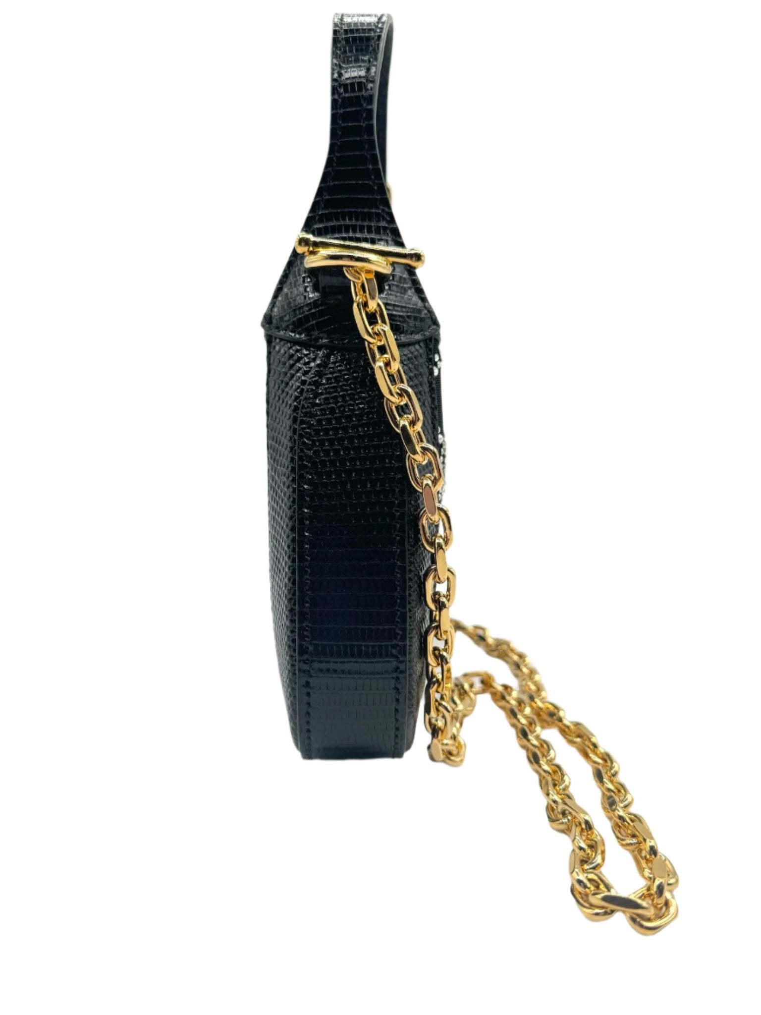 Gucci Mini Jackie Black Lizard Bag with GG Crystals