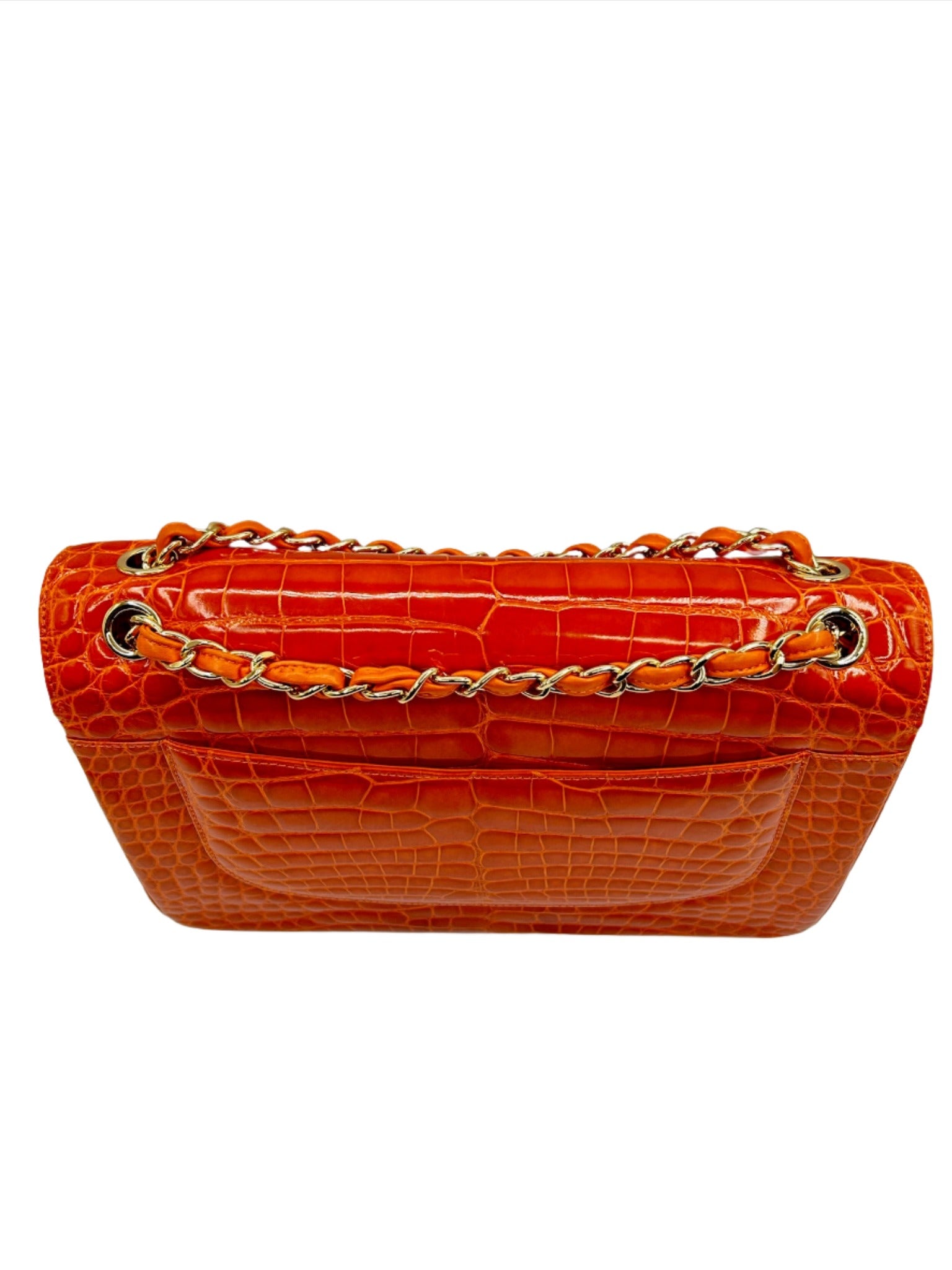 Chanel Orange Alligator Large Classic Double Flapbag