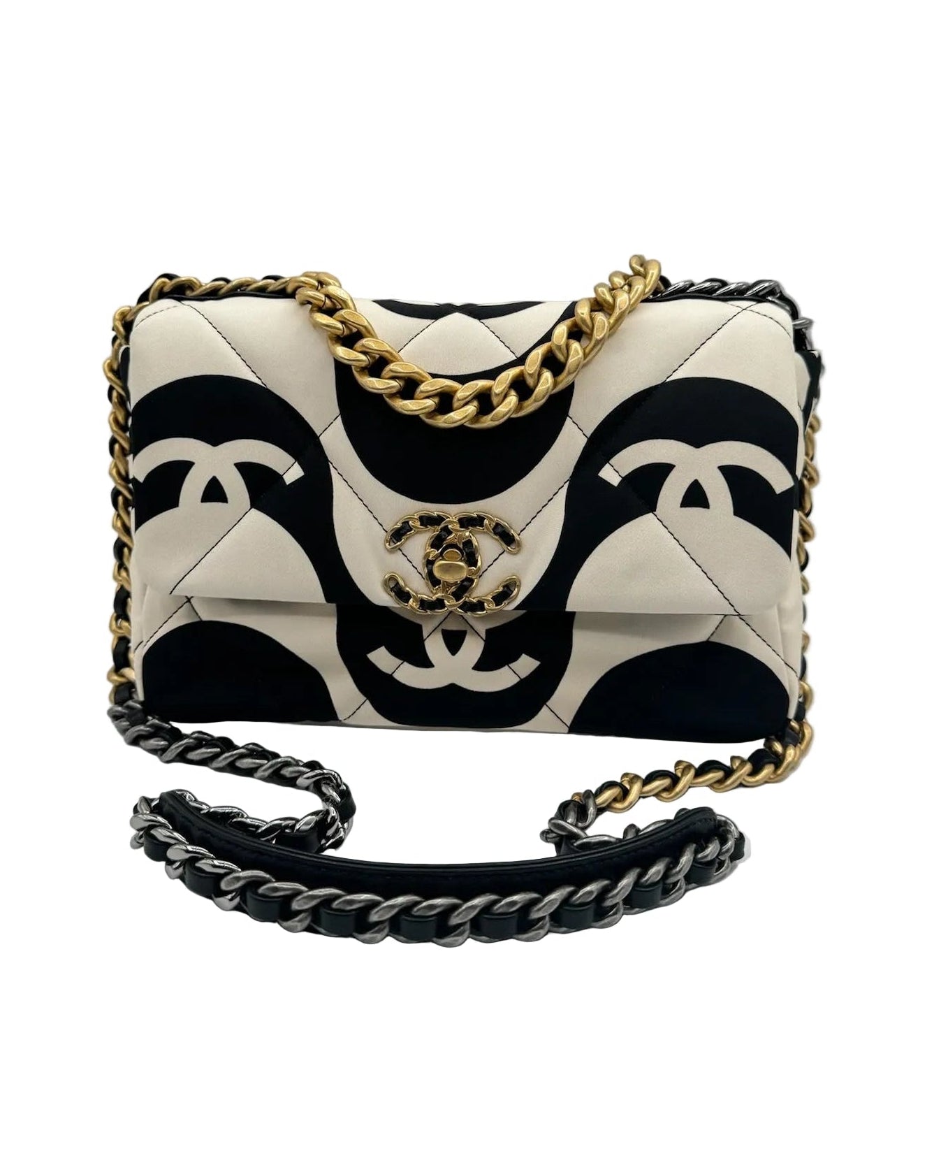 Chanel 19 Black and White CC Fabric Bag