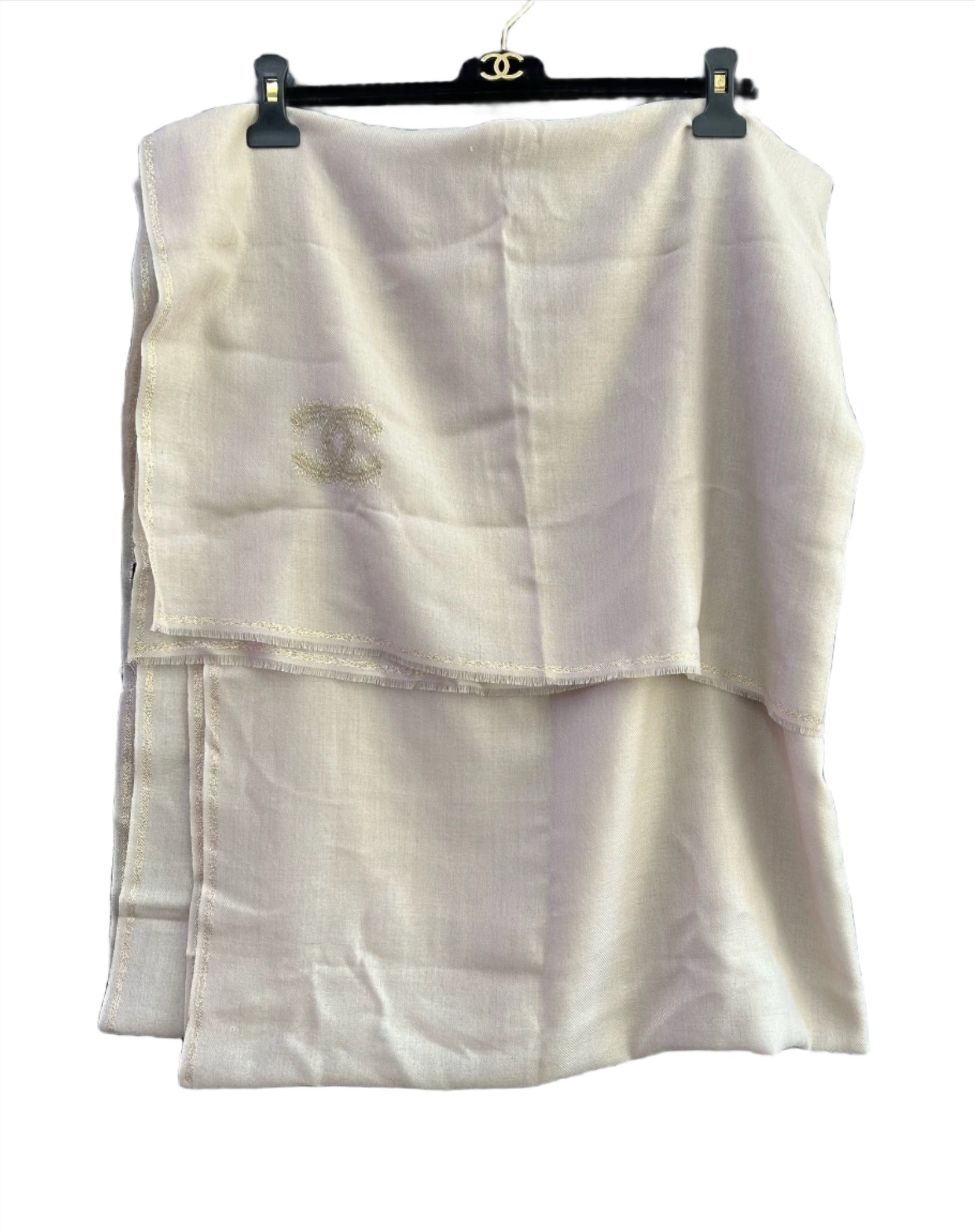Chanel Beige Cashmere Silk Scarf with CC Logo