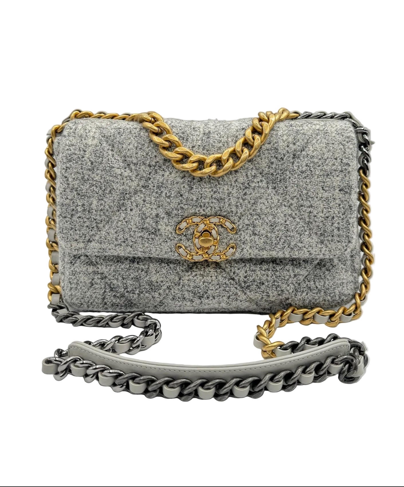 Chanel 19 Gray Ecru Tweed Small Flapbag
