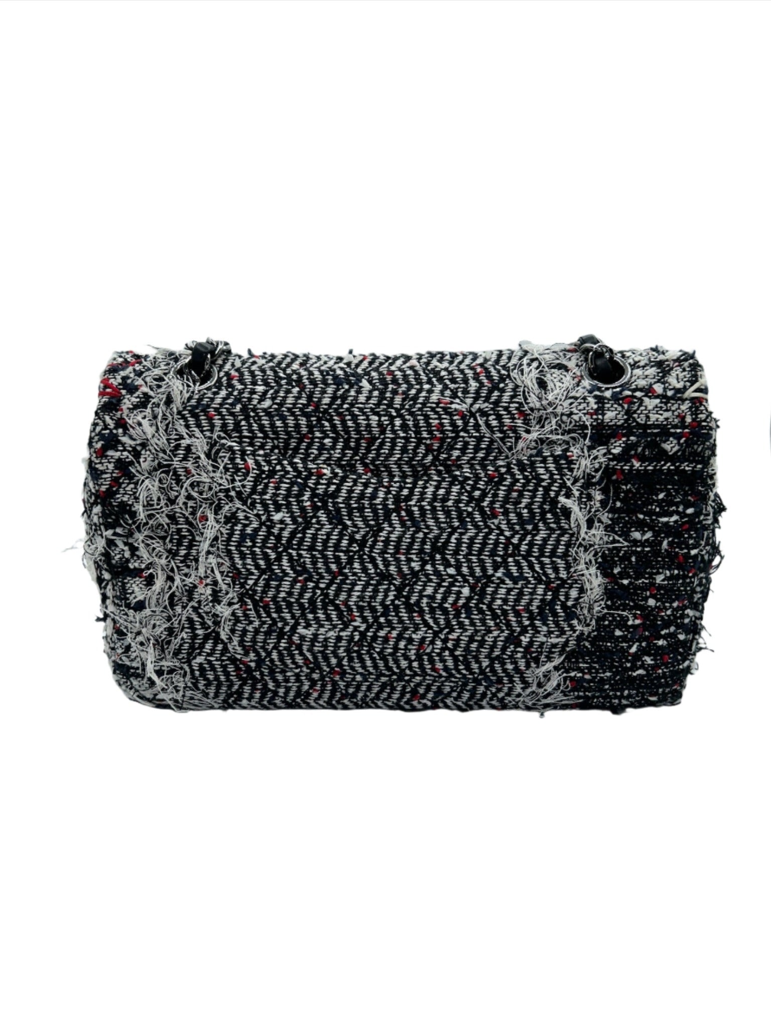 Chanel Black and White Tweed Pom Pom Flapbag
